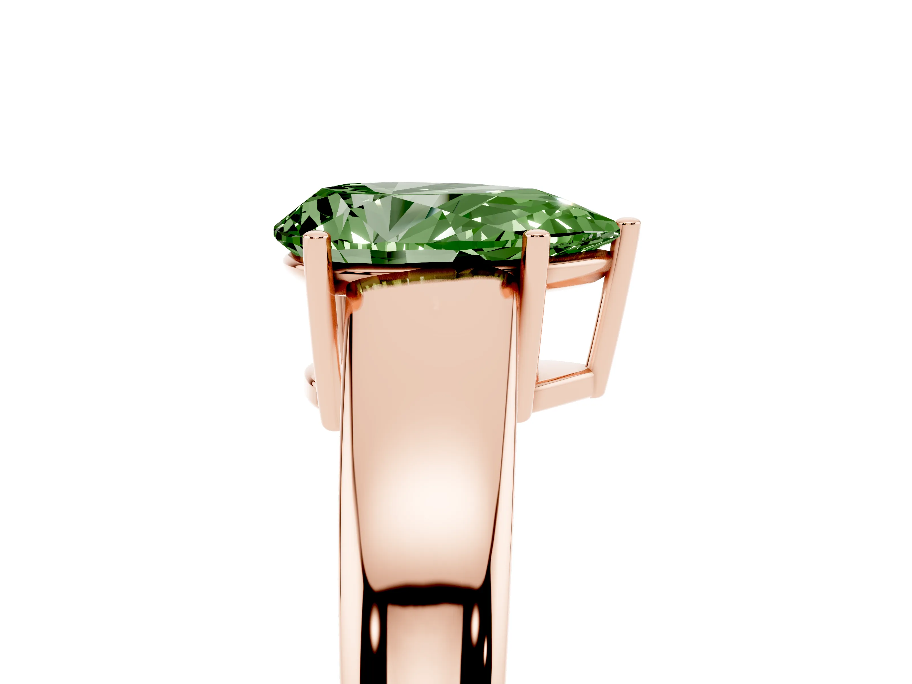 Fancy Green Pear Cut Diamond Solitaire Ring Set in Rose gold with Tapered Band and Prong Setting