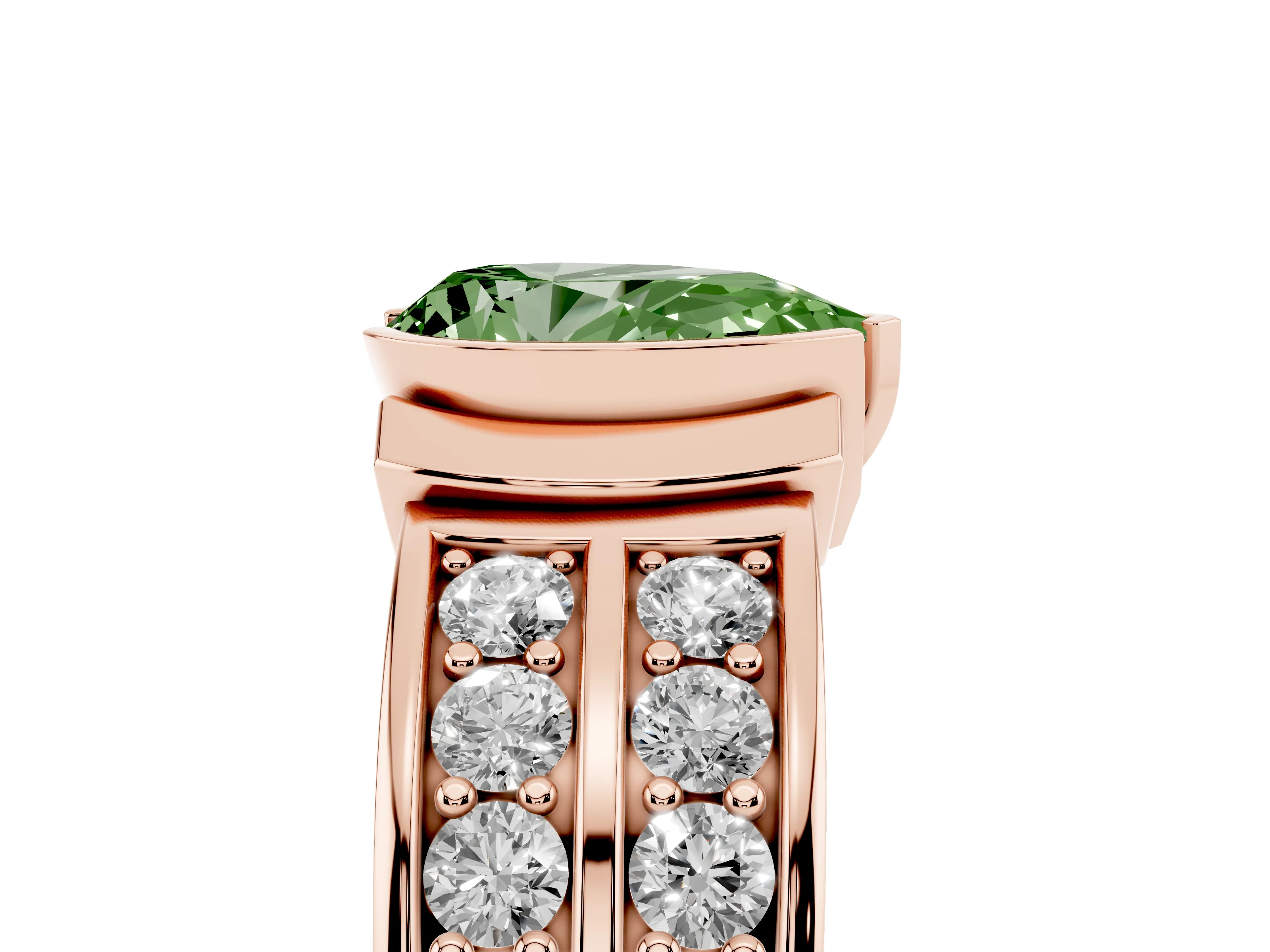 Fancy Green Pear Cut Diamond Wide Channel Set Band Ring Set in Rose gold with Bezel Setting