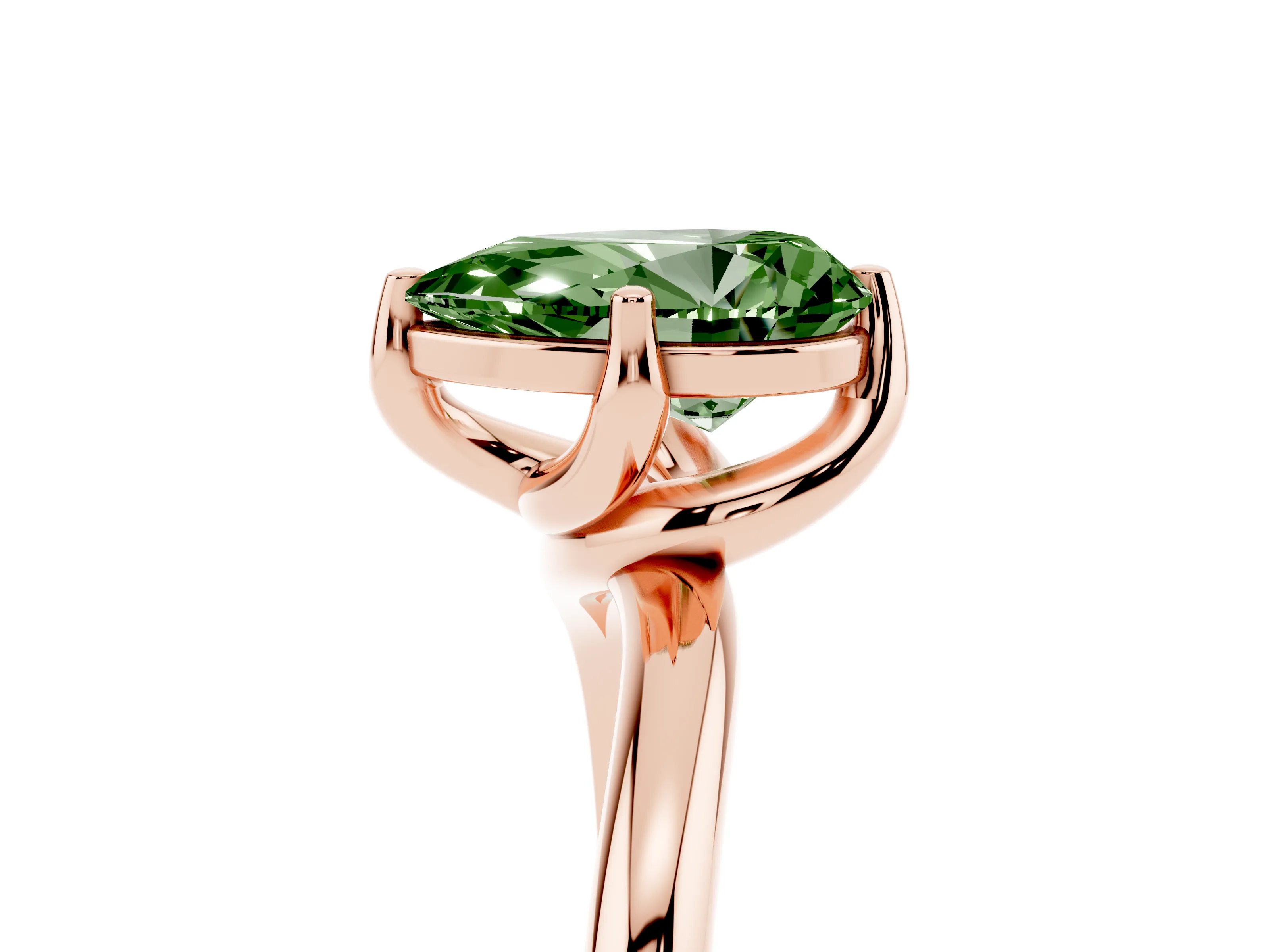 Fancy Green Pear Cut Diamond Solitaire Engagement Ring Set in Rose gold with Classic Plain Band