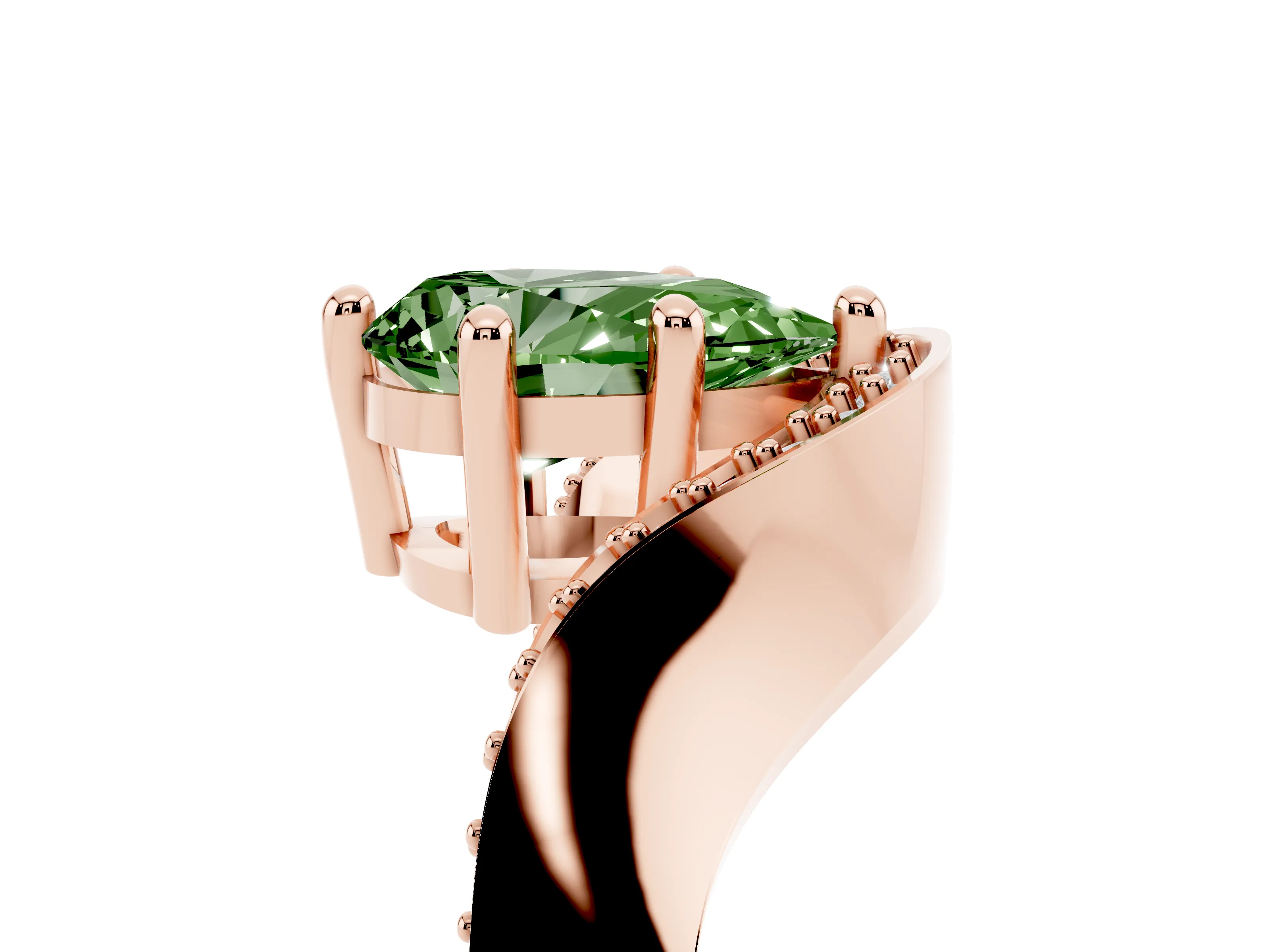 Fancy Green Pear Cut Diamond Solitaire Engagement Ring Set in Rose gold with Pavé Shoulders
