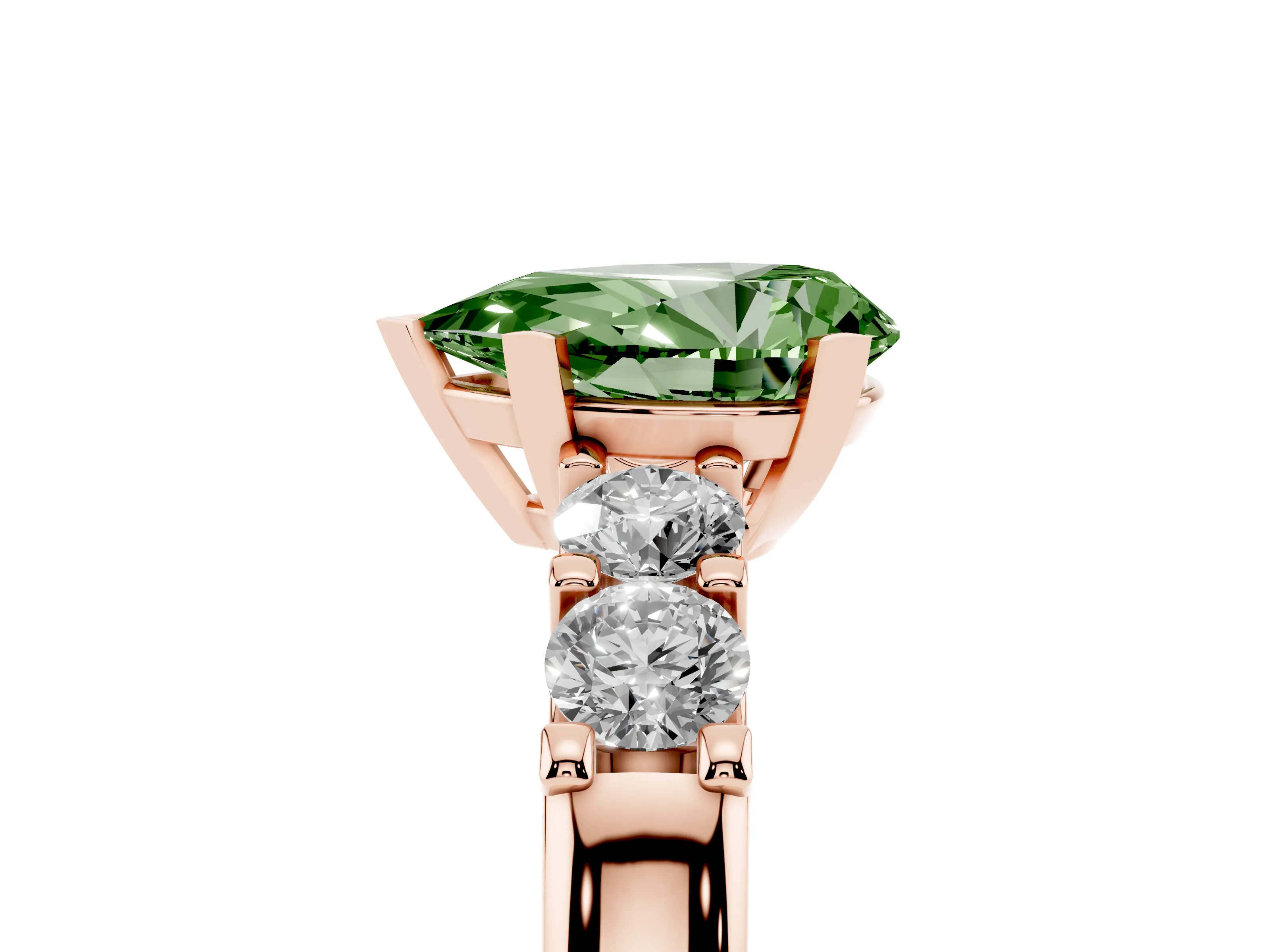 Fancy Green Pear Cut Diamond Five-Stone Prong Set Engagement Ring Set in Rose gold with Channel Band