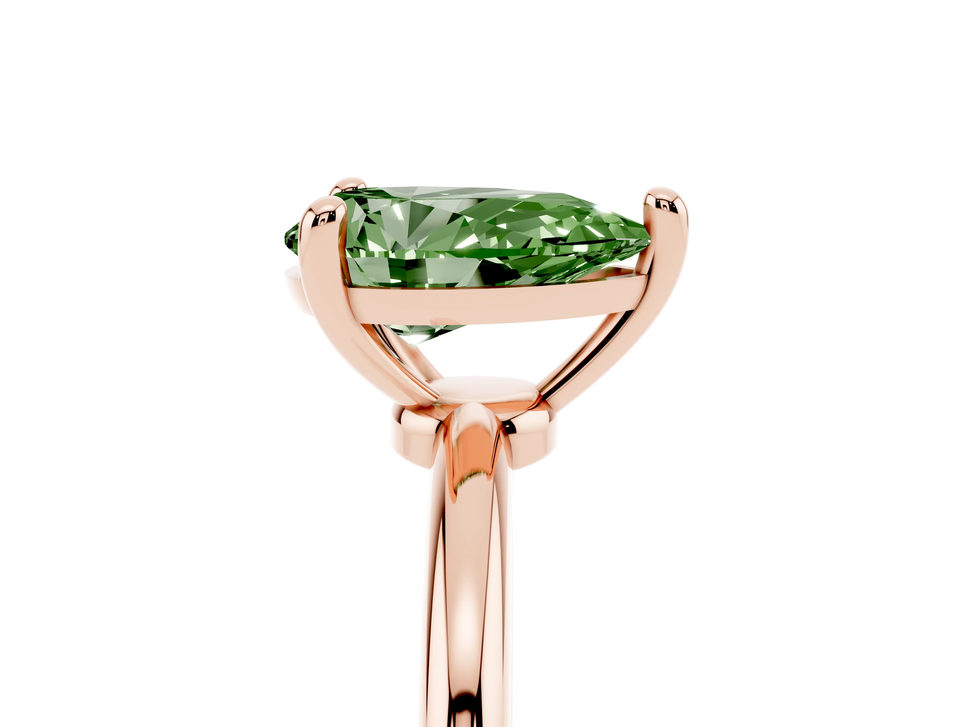 Fancy Green Pear Cut Diamond Solitaire Ring Set in Rose gold with Secure Prong Setting on a Classic Band