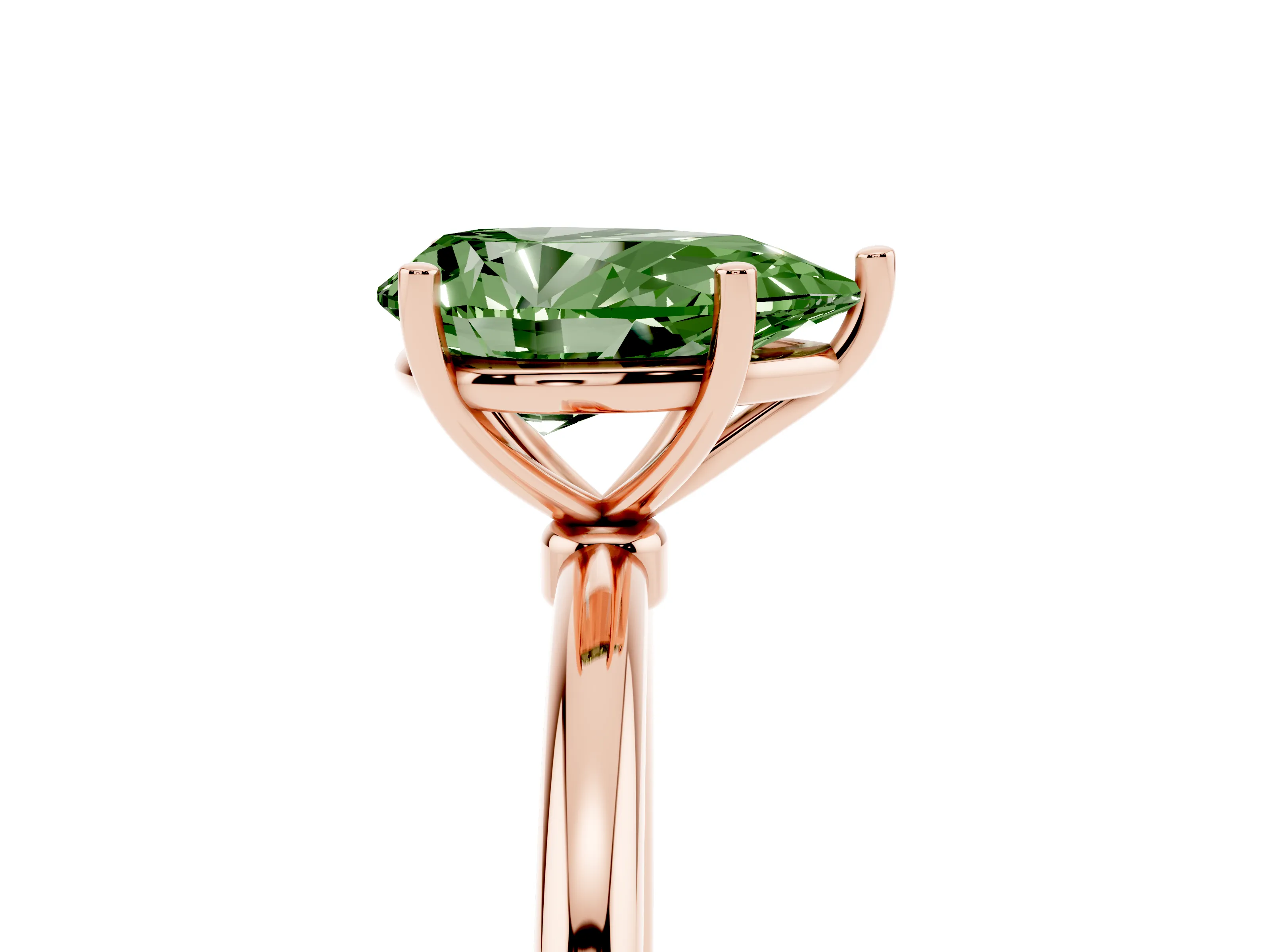 Fancy Green Pear Cut Diamond Solitaire Engagement Ring Set in Rose gold with Thin Band and Prong Setting