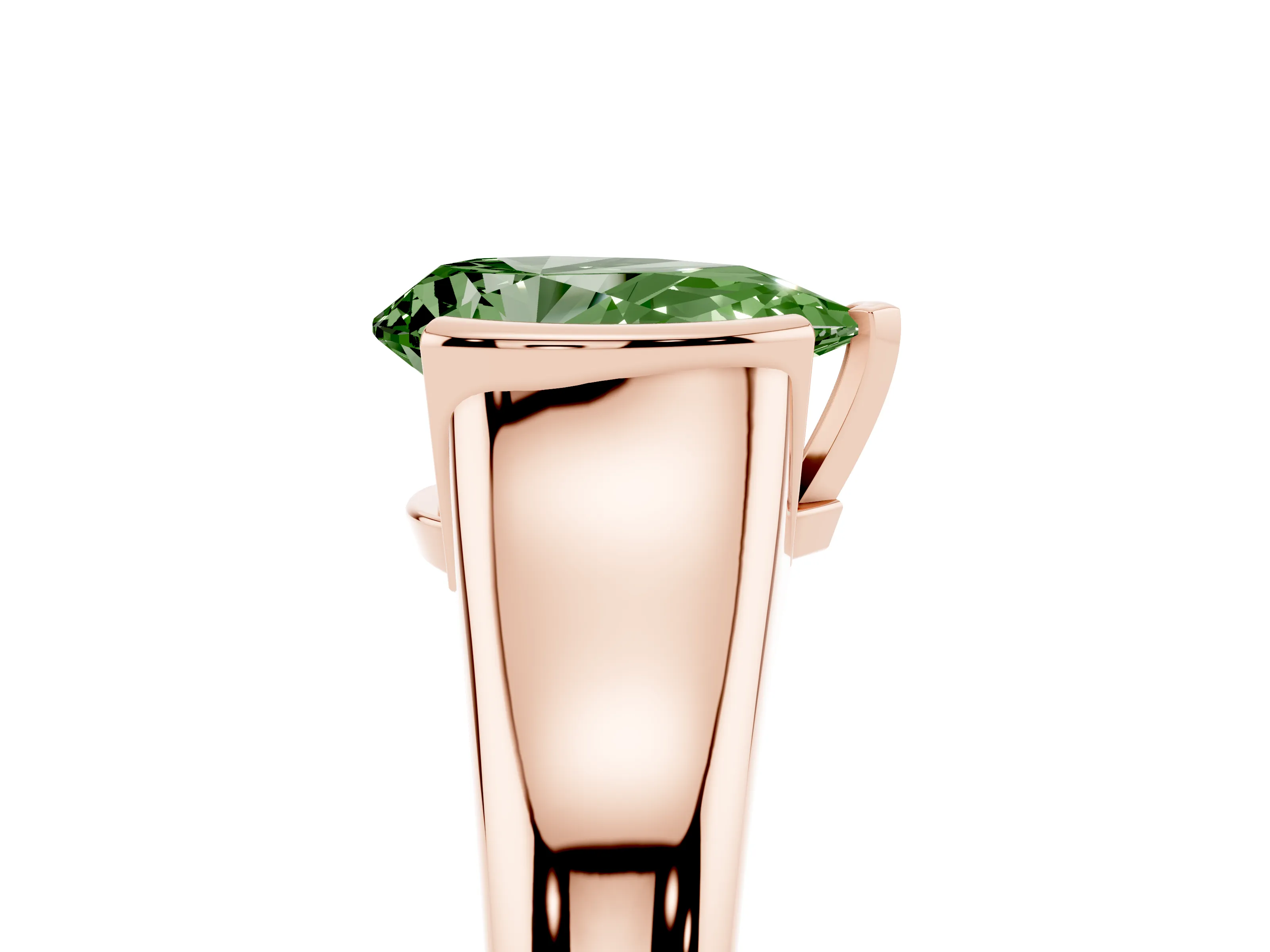 Fancy Green Pear Cut Diamond Solitaire Tension Set Ring Set in Rose gold with Split Shank Band