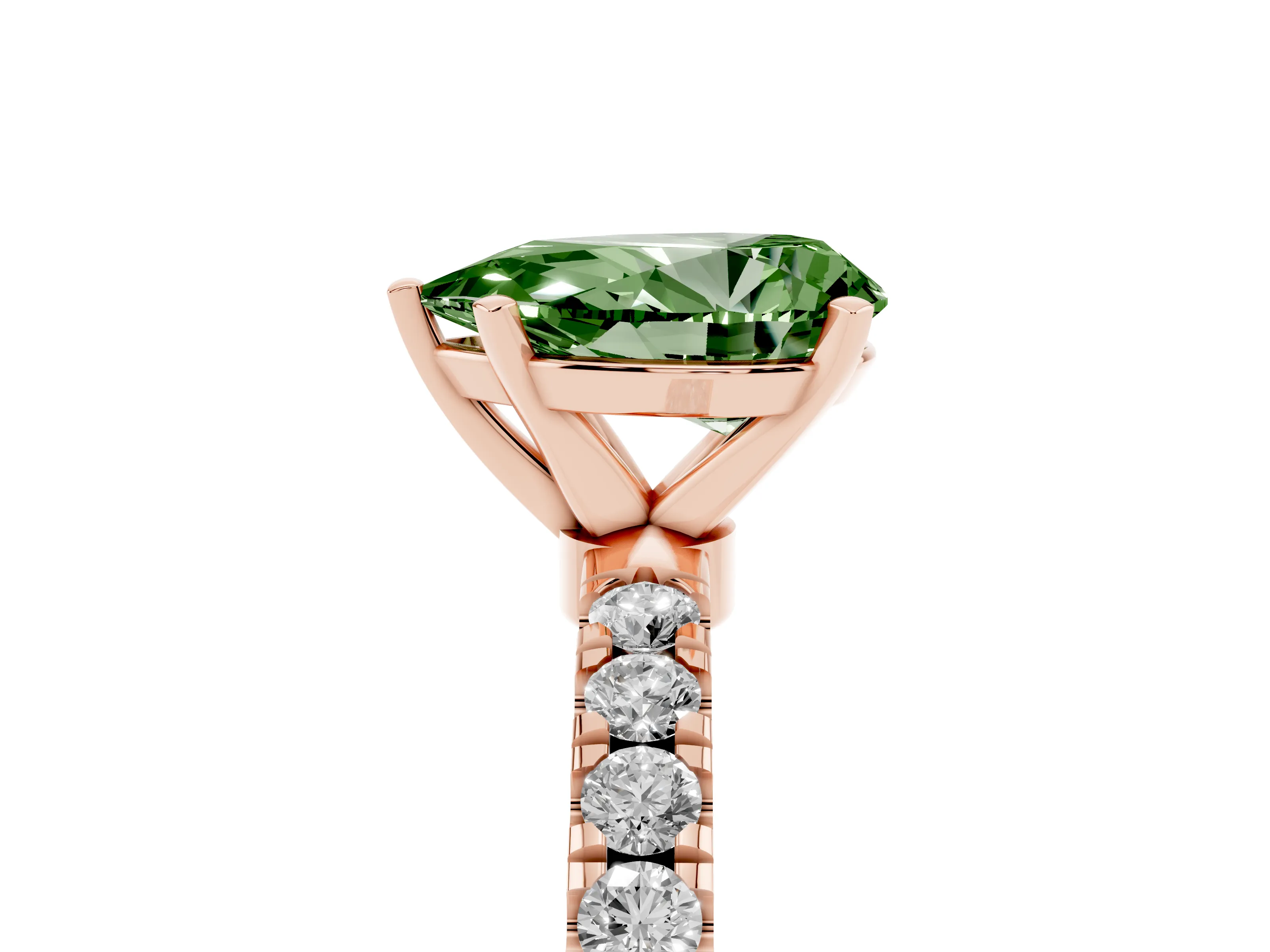 Fancy Green Pear Cut Diamond Solitaire Ring Set in Rose gold with Pavé Accents and Prong Setting