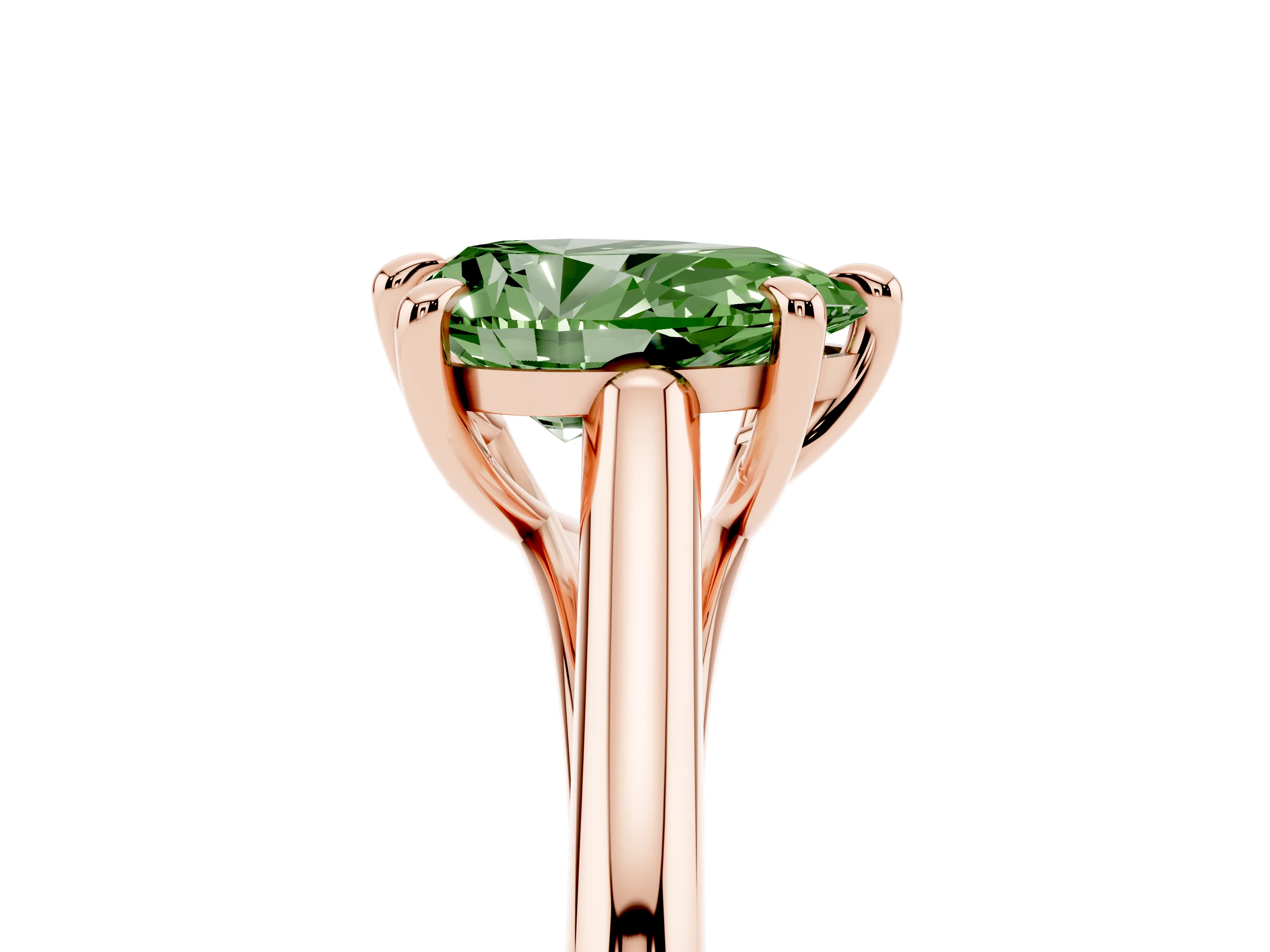 Fancy Green Pear Cut Diamond Solitaire Engagement Ring Set in Rose gold with Prong Setting and Plain Classic Band