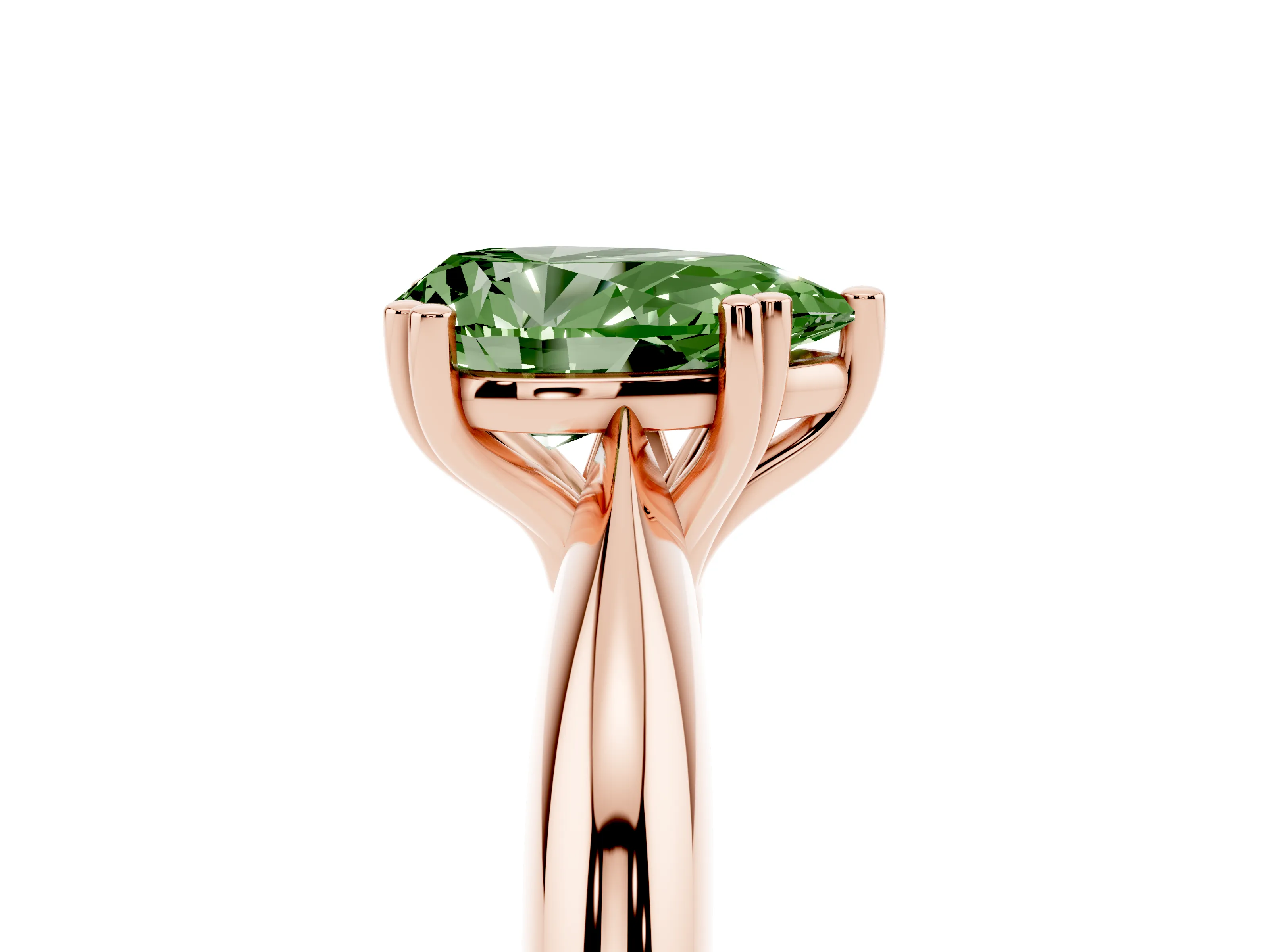 Fancy Green Pear Cut Diamond Solitaire Engagement Ring Set in Rose gold with Tapered Band and Prong Setting