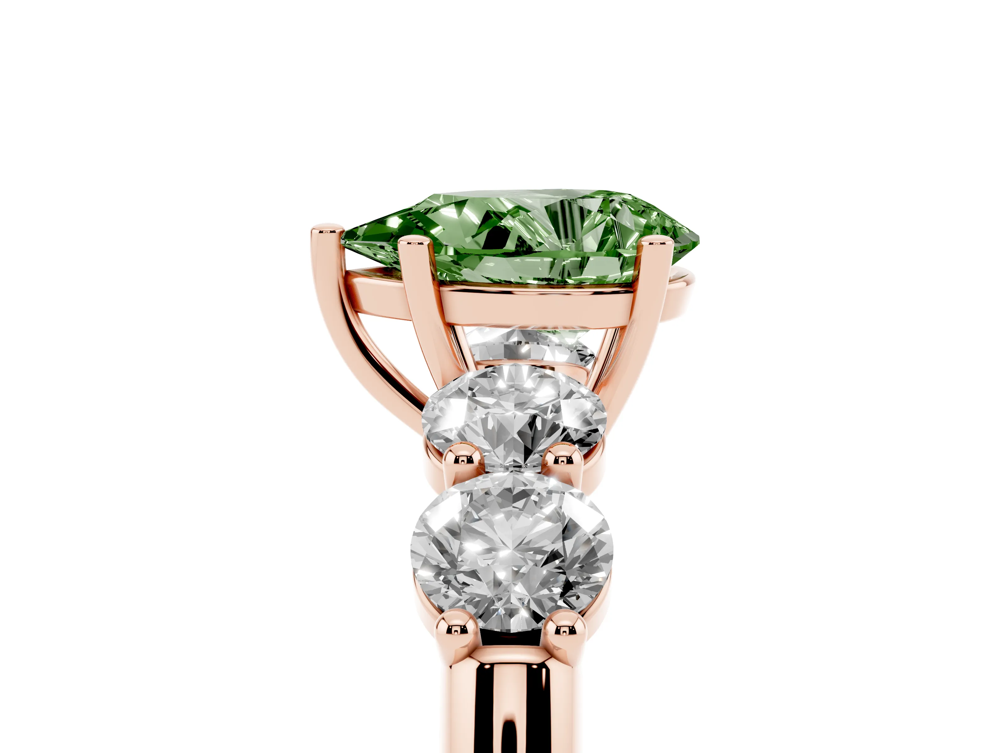 Fancy Green Pear Cut Diamond Five-Stone Prong Set Ring Set in Rose gold with Classic Band