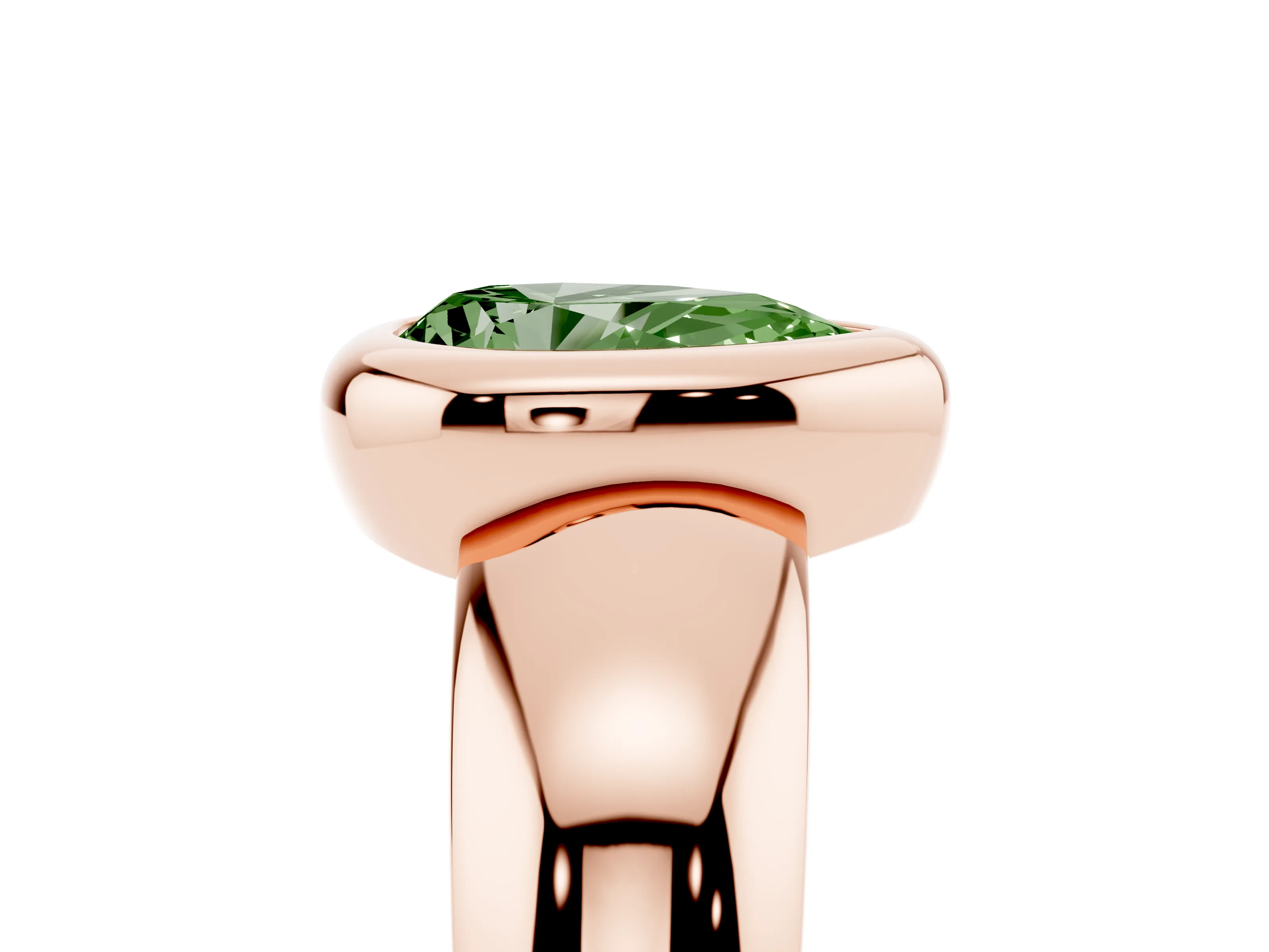 Fancy Green Bezel Set Pear Cut Diamond Solitaire Ring Set in Rose gold with Wide Band