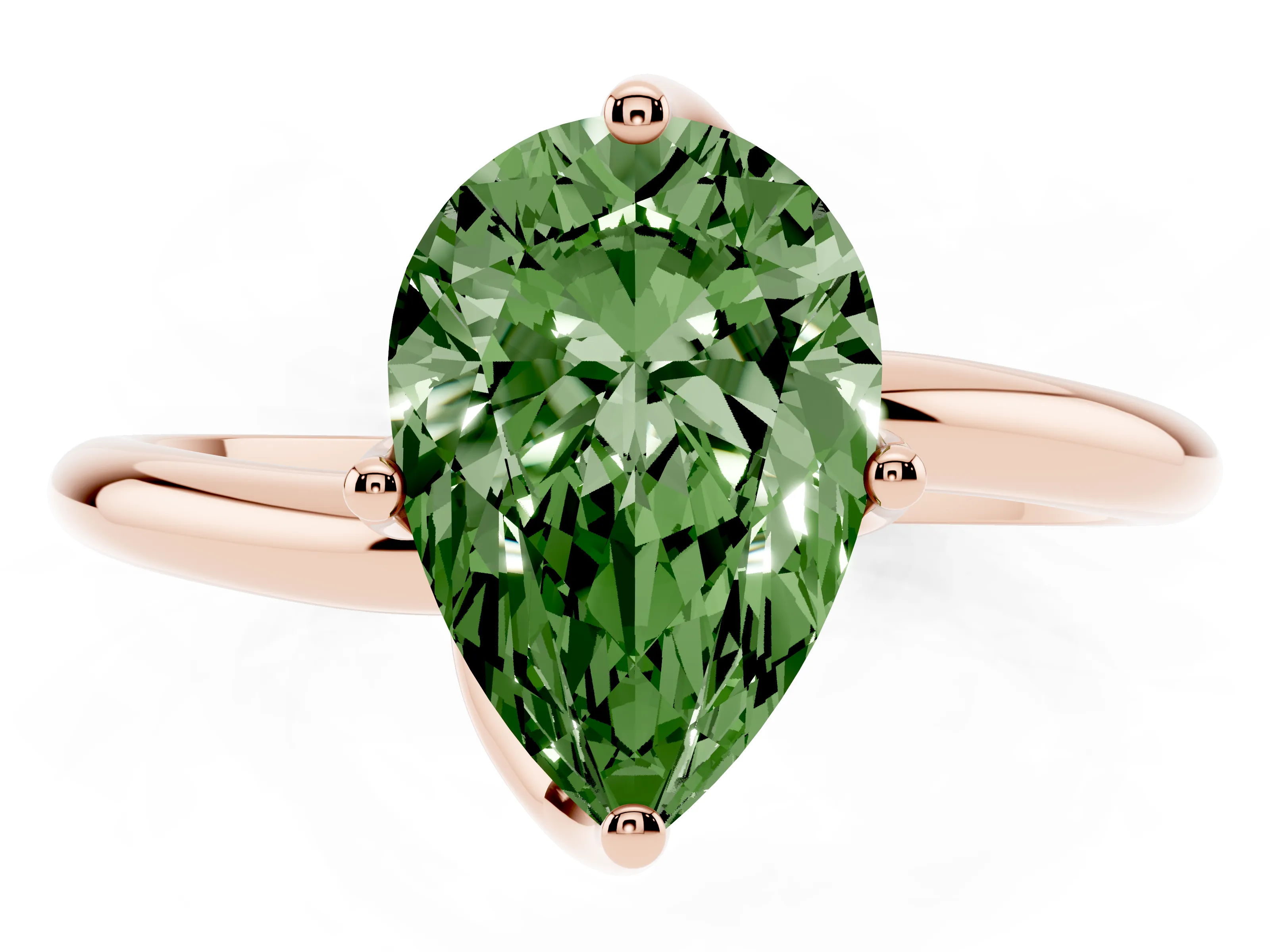 Fancy Green Pear Cut Diamond Solitaire Engagement Ring Set in Rose gold with Classic Plain Band