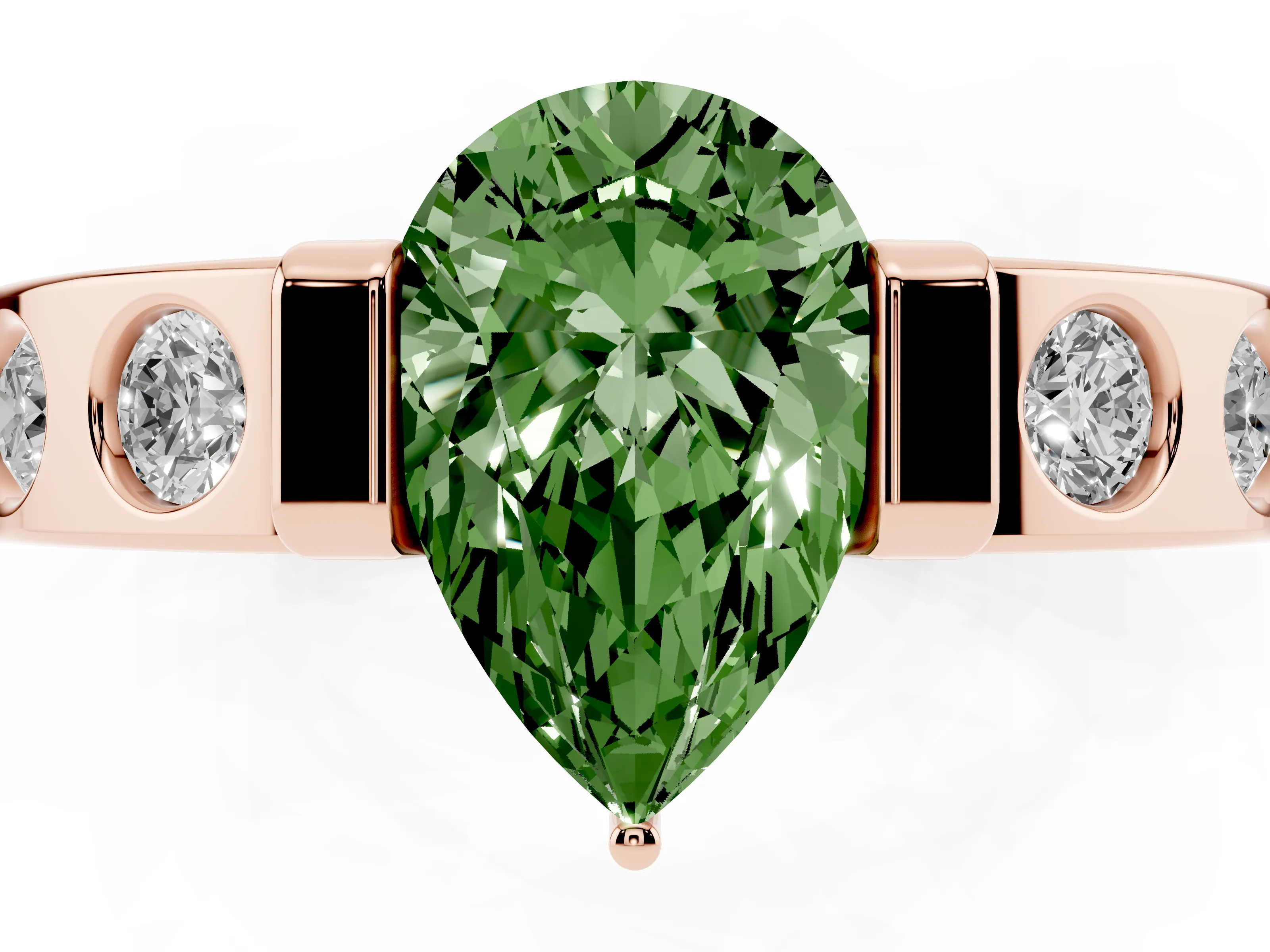 Fancy Green Pear Cut Diamond Channel-Set Band Ring Set in Rose gold with Bezel Prong Setting