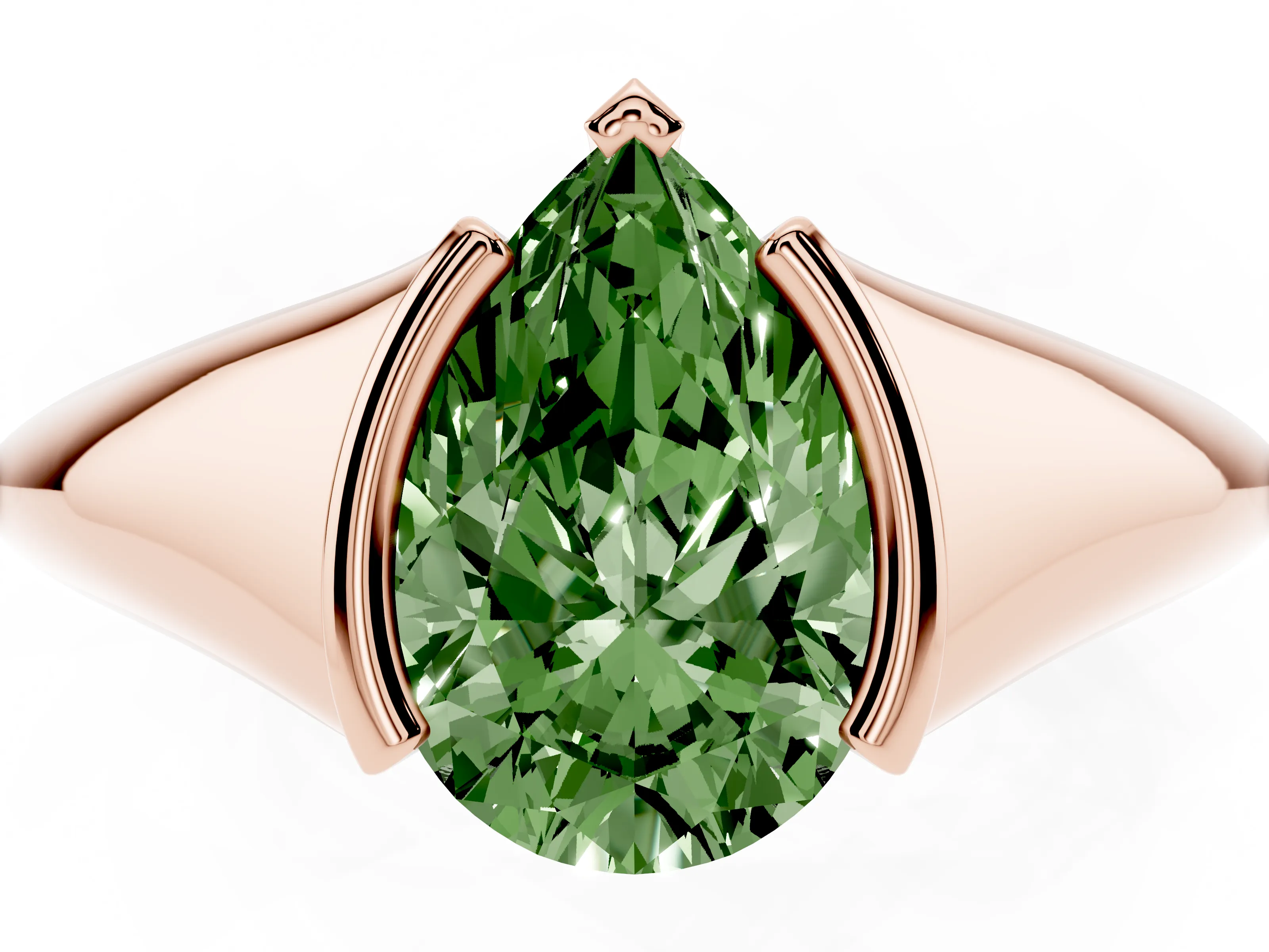 Fancy Green Pear Cut Diamond Solitaire Tension Set Ring Set in Rose gold