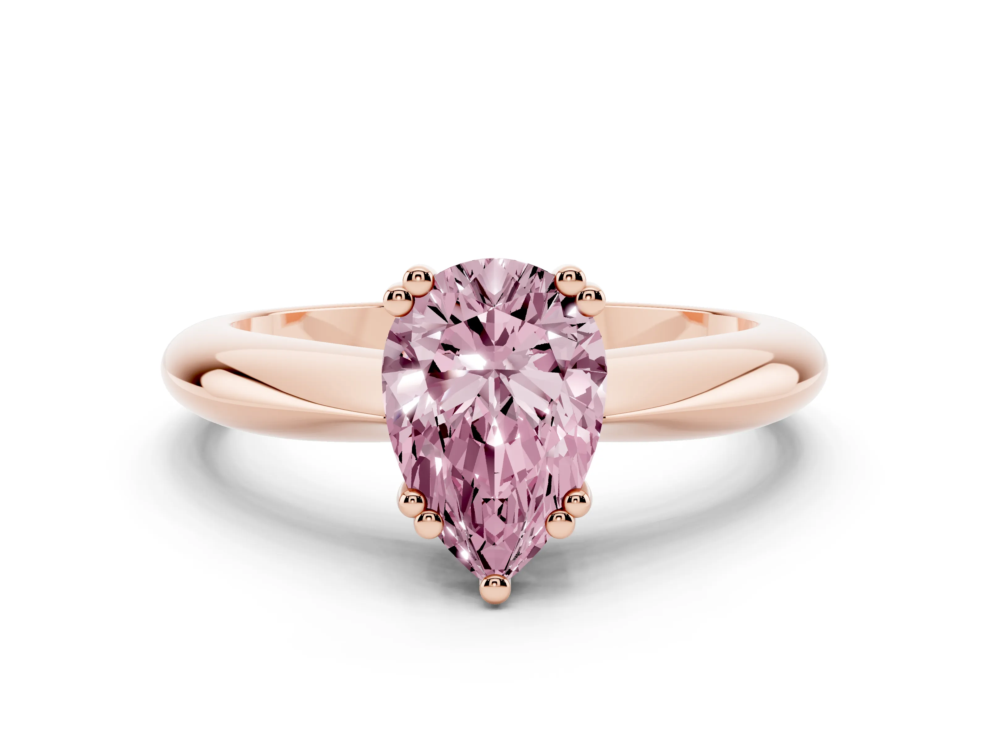Fancy Pink Pear Cut Diamond Solitaire Engagement Ring Set in Rose gold with Tapered Band and Prong Setting