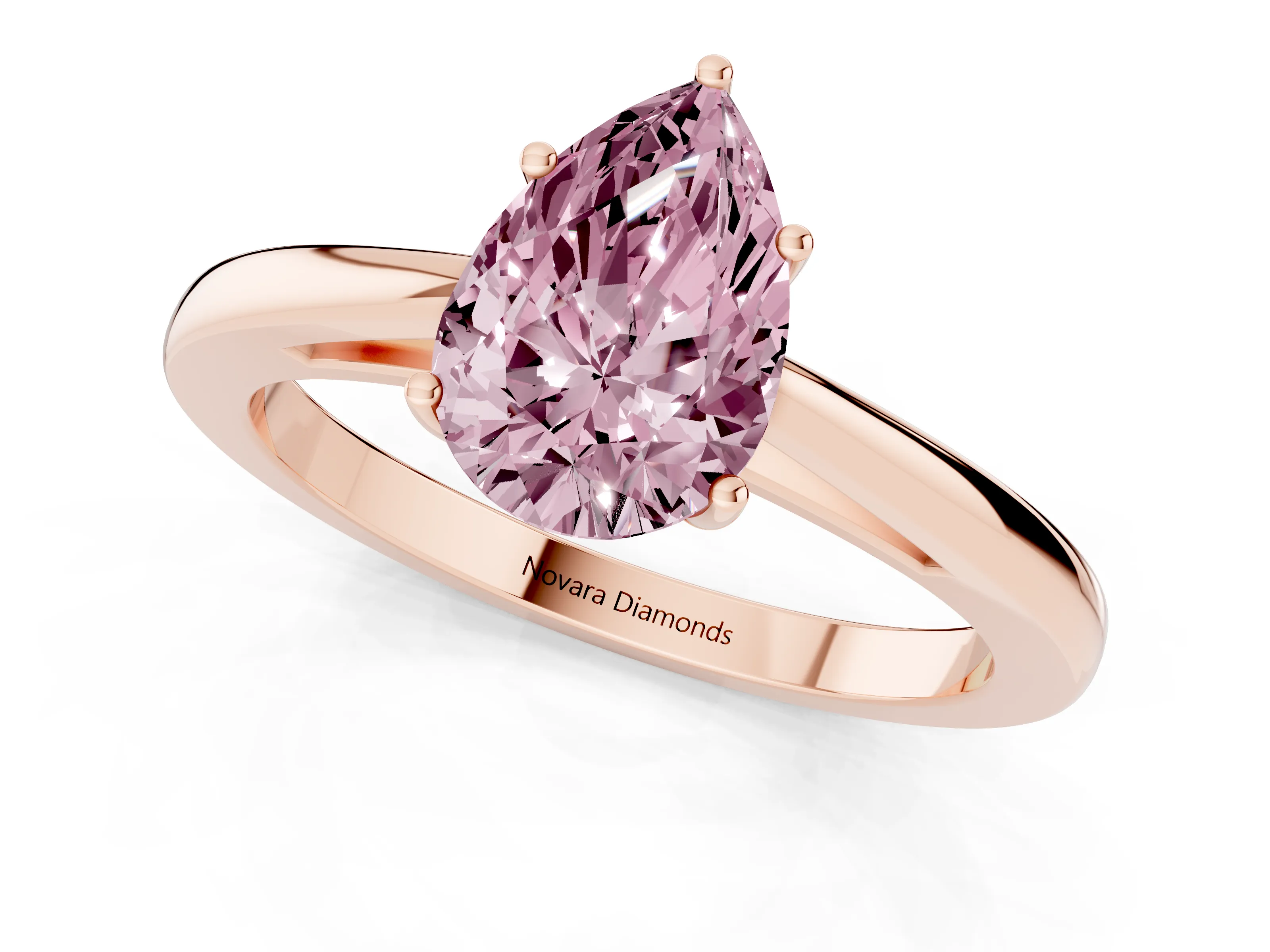 Fancy Pink Pear Cut Diamond Solitaire Ring Set in Rose gold with Split Shank and Prong Setting