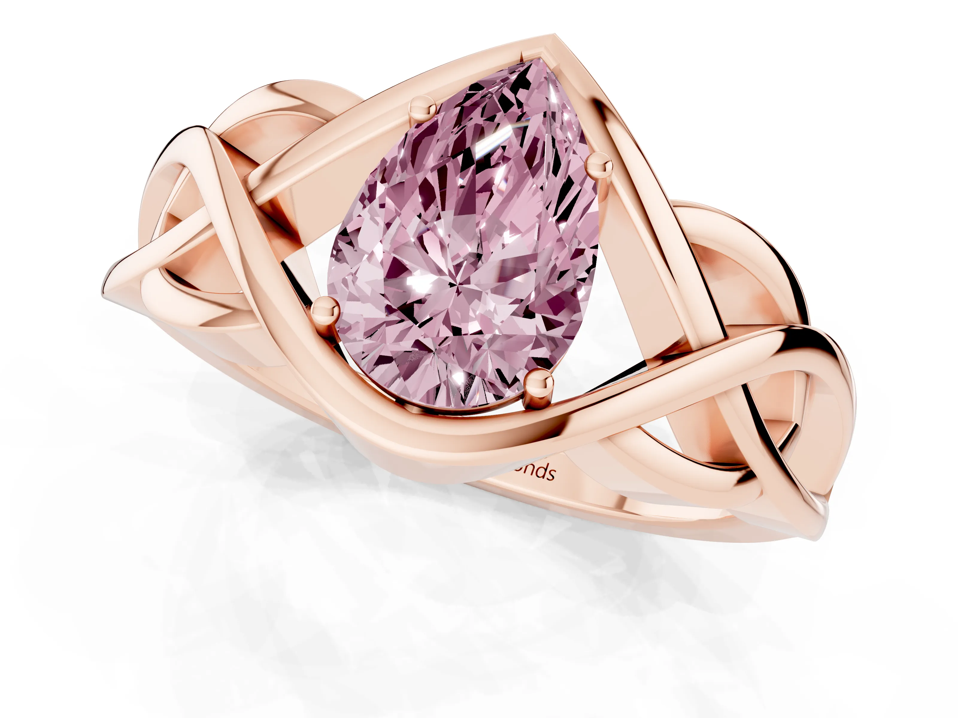 Fancy Pink Pear Cut Diamond Solitaire Ring Set in Rose gold with Intertwined Band