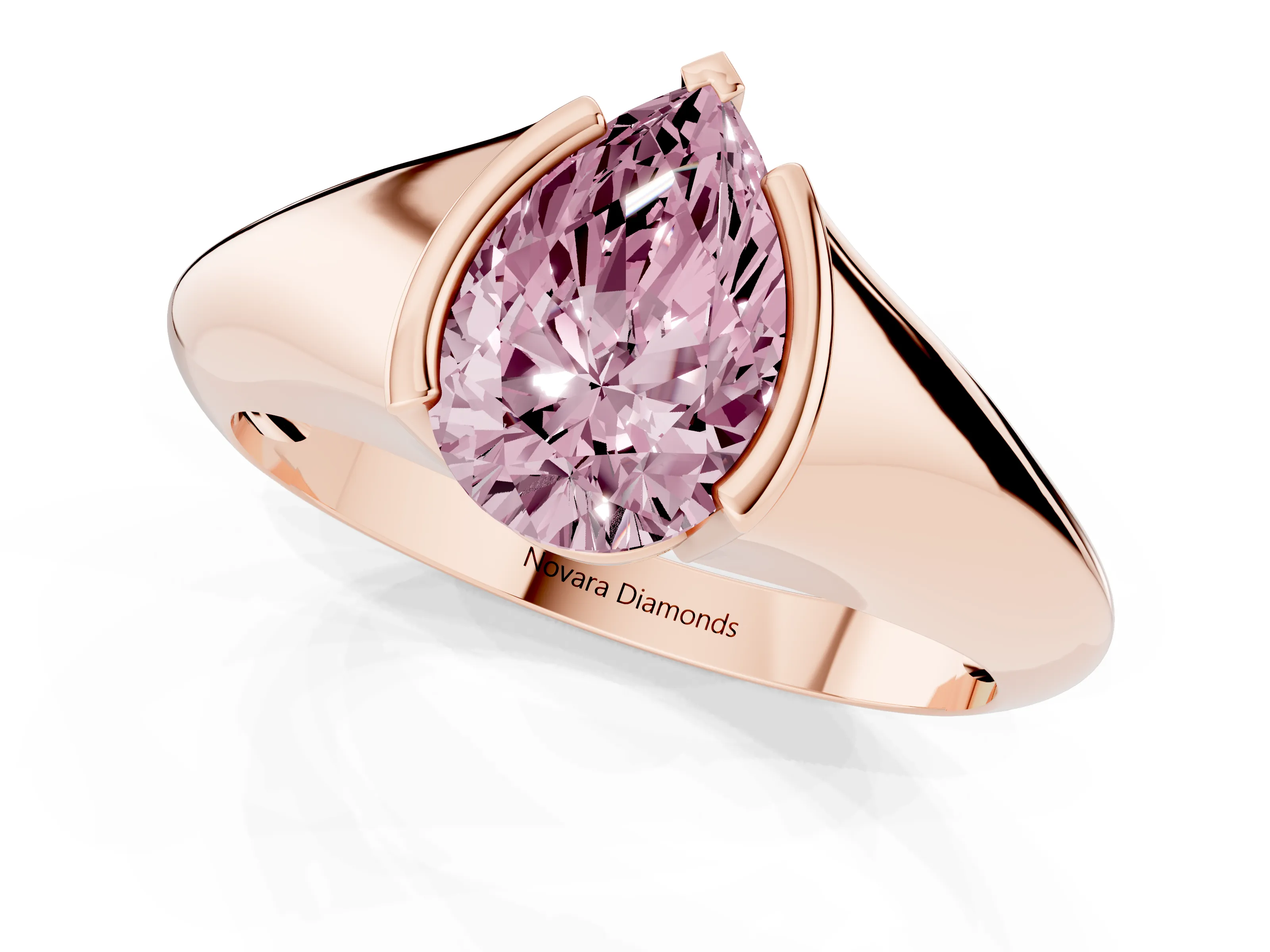 Fancy Pink Pear Cut Diamond Solitaire Tension Set Ring Set in Rose gold