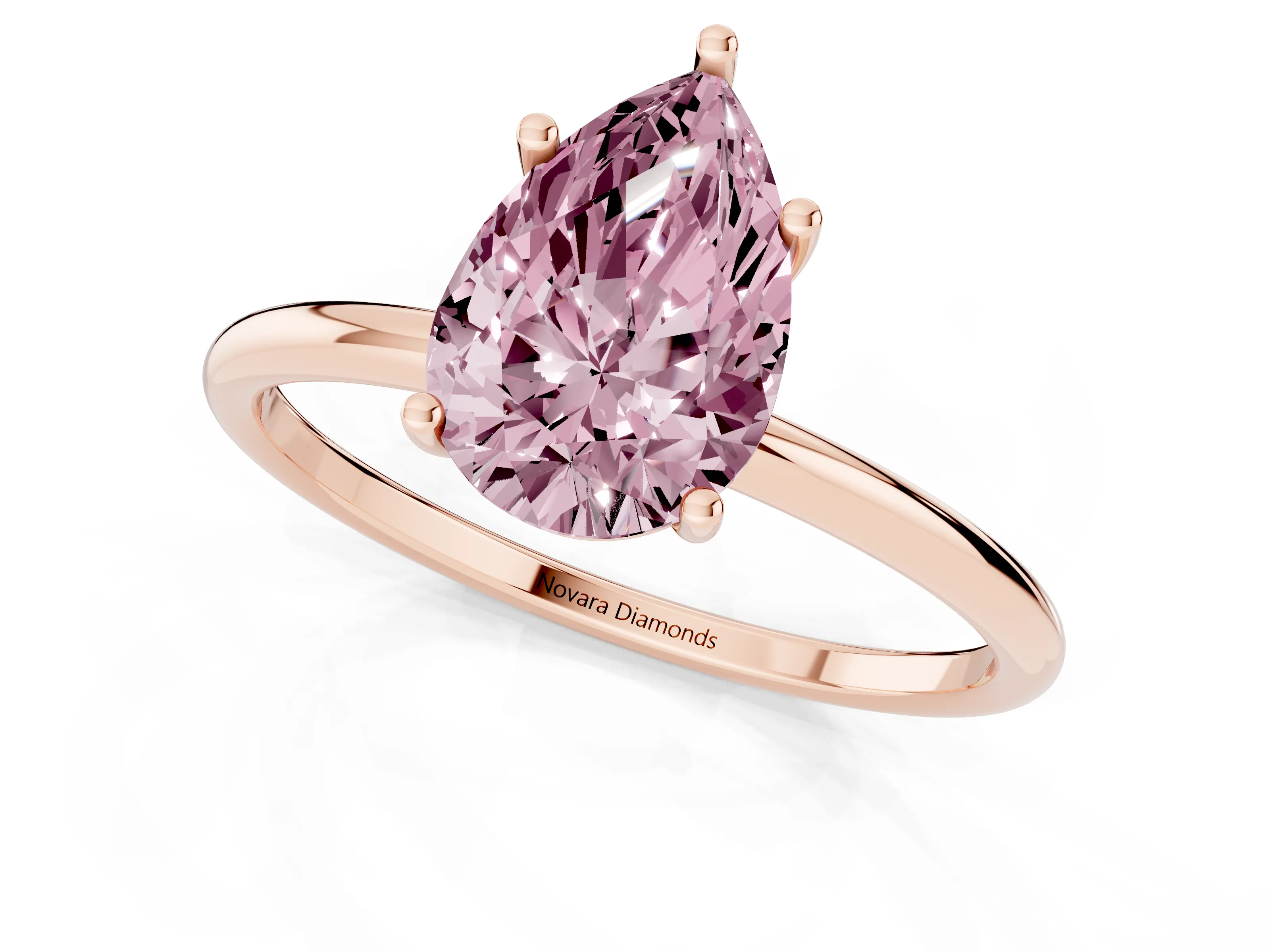 Fancy Pink Pear Cut Diamond Solitaire Engagement Ring Set in Rose gold with Thin Band and Prong Setting