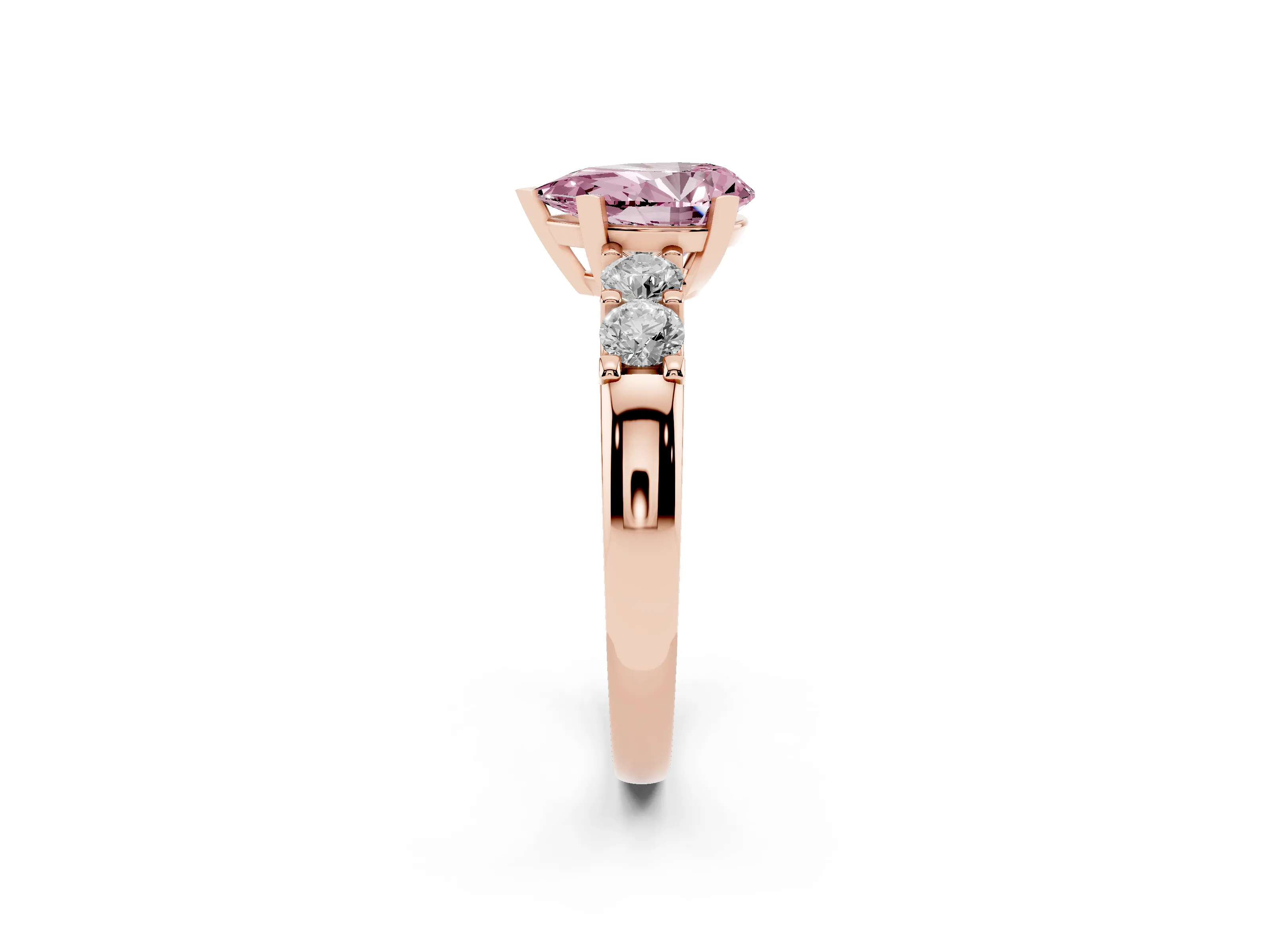 Fancy Pink Pear Cut Diamond Five-Stone Prong Set Engagement Ring Set in Rose gold with Channel Band