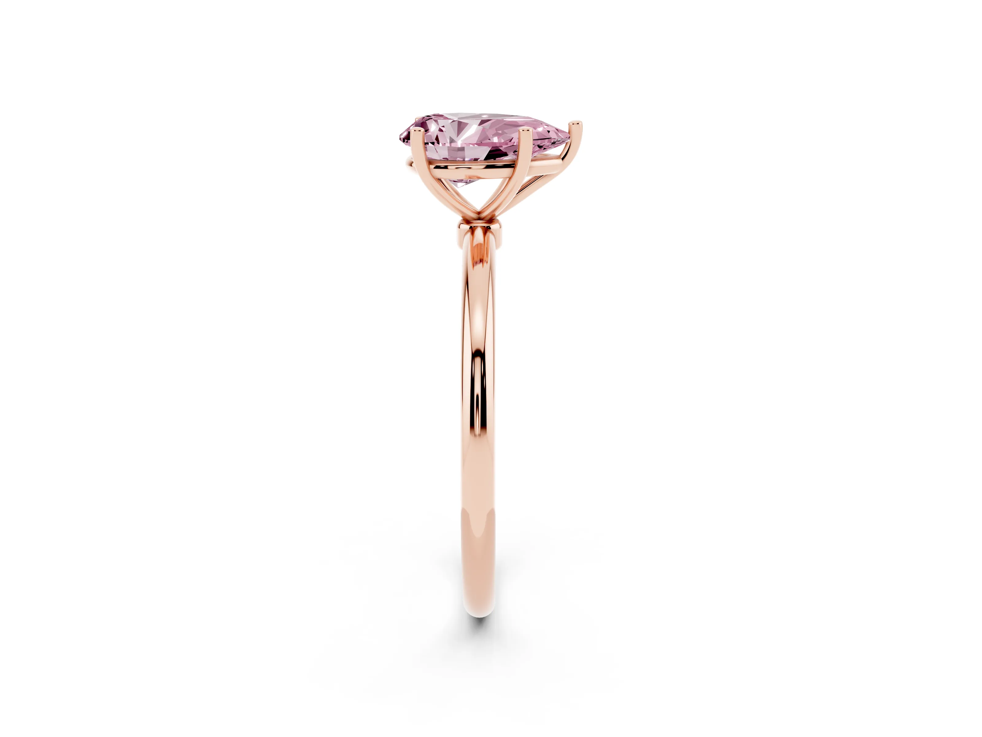 Fancy Pink Pear Cut Diamond Solitaire Engagement Ring Set in Rose gold with Thin Band and Prong Setting