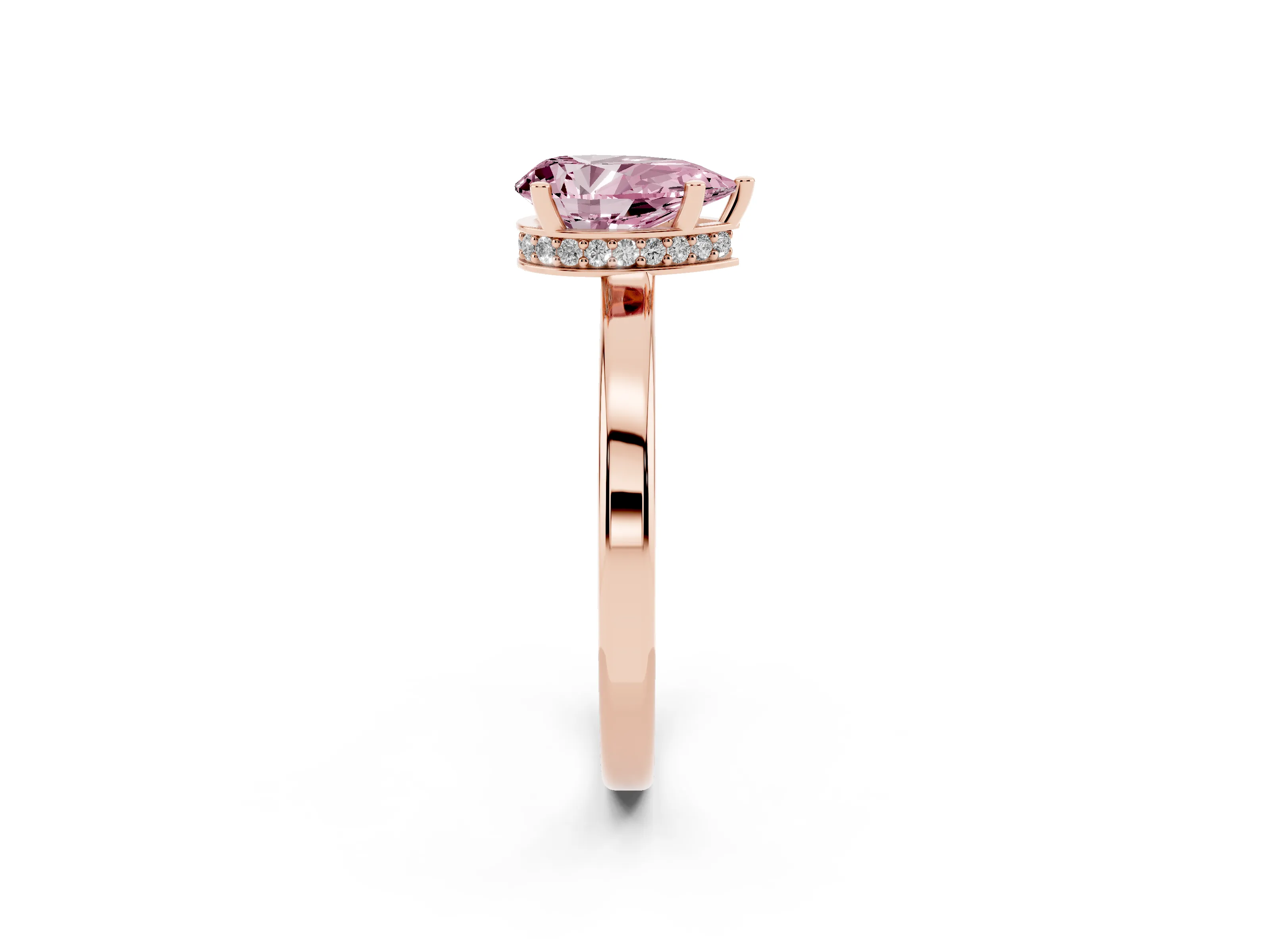 Fancy Pink Pear Cut Diamond Solitaire Engagement Ring Set in Rose gold with Prong Setting on a Plain Band