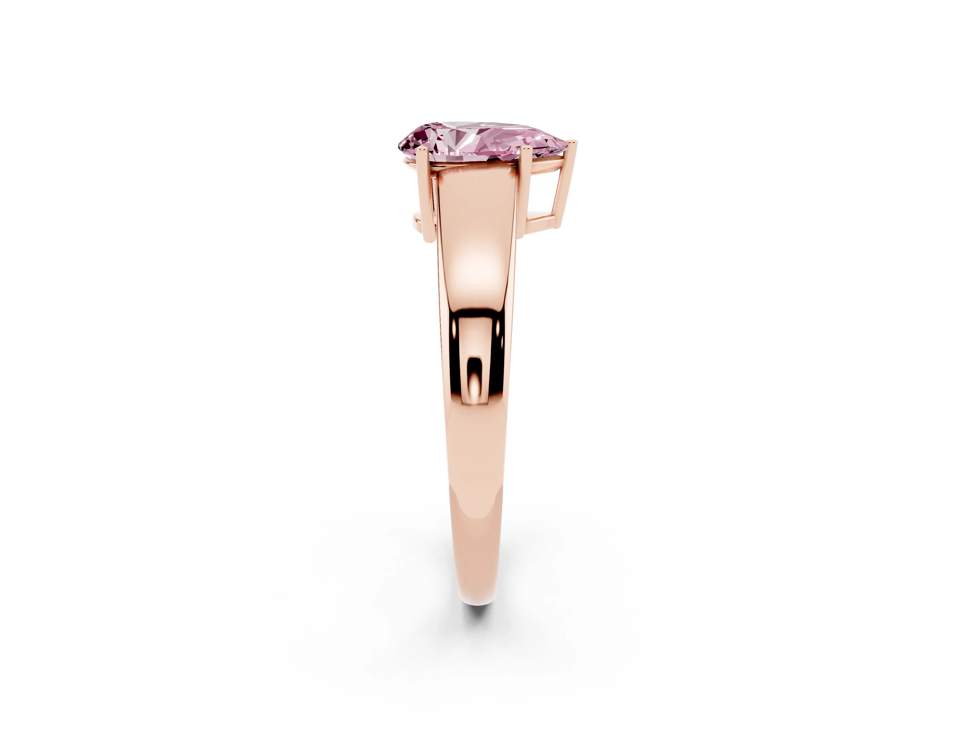 Fancy Pink Pear Cut Diamond Solitaire Ring Set in Rose gold with Tapered Band and Prong Setting
