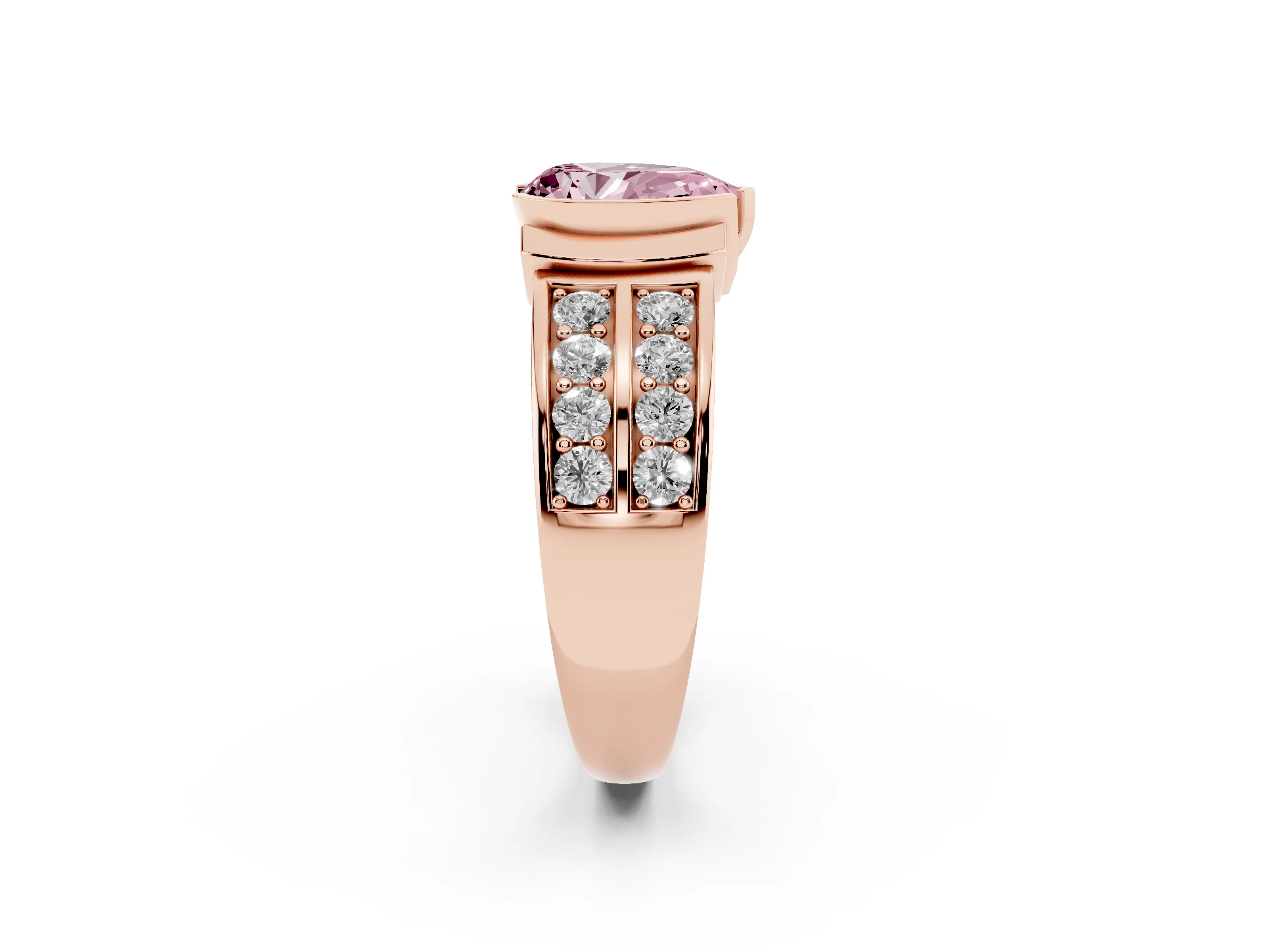 Fancy Pink Pear Cut Diamond Wide Channel Set Band Ring Set in Rose gold with Bezel Setting