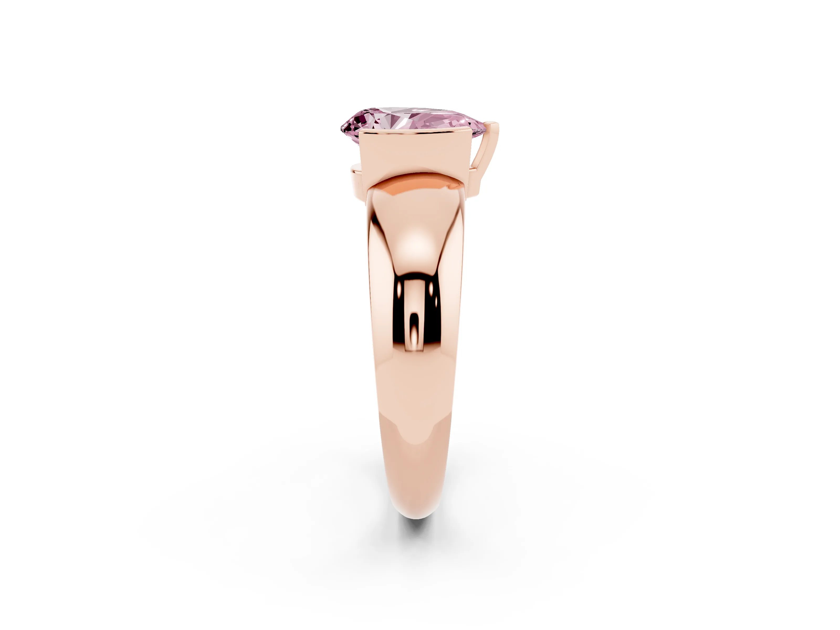 Fancy Pink Pear Cut Diamond Solitaire Tension Set Ring Set in Rose gold with Wide Band