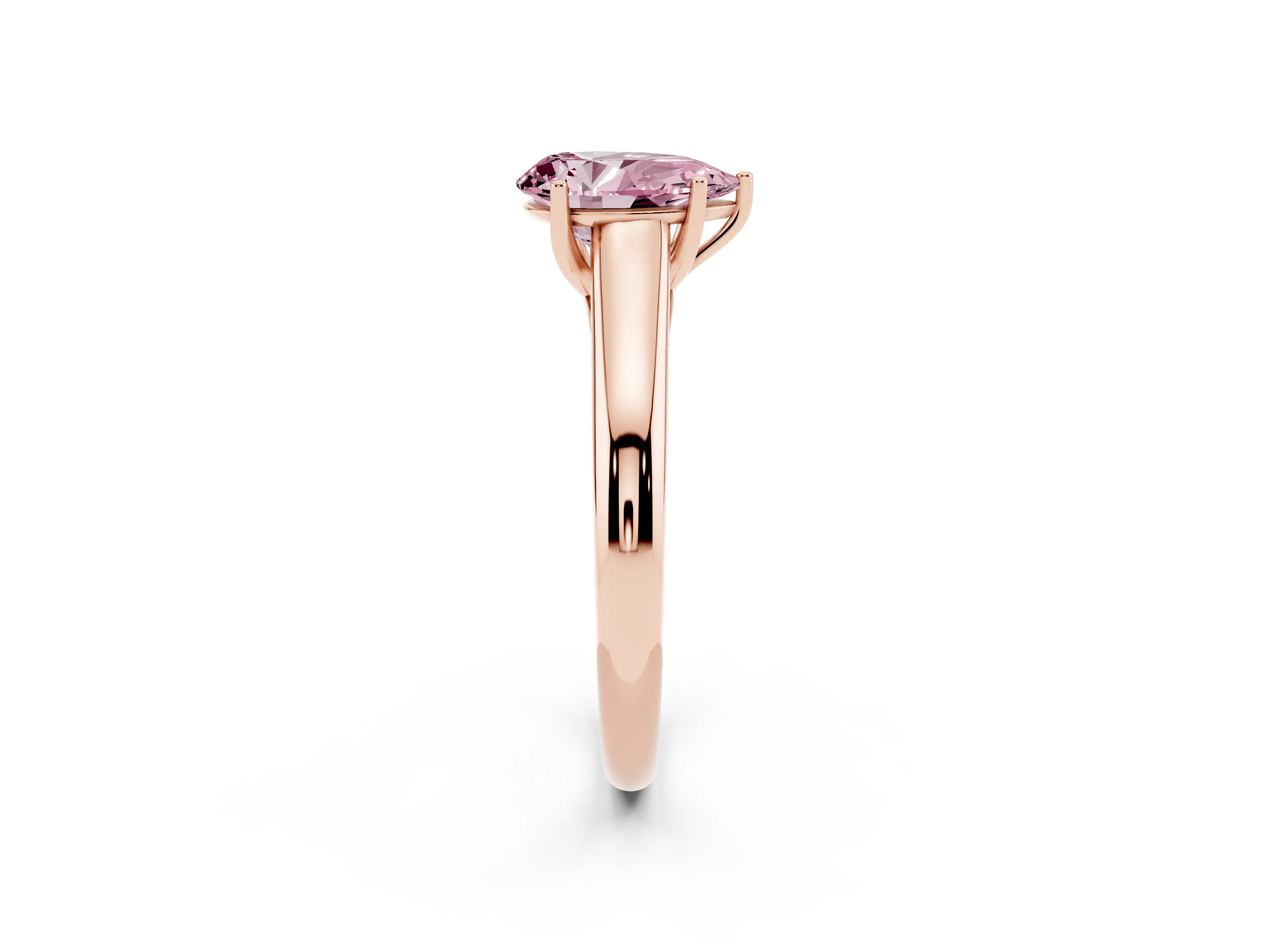 Fancy Pink Pear Cut Diamond Solitaire Engagement Ring Set in Rose gold with Subtly Tapered Band and Prong Setting