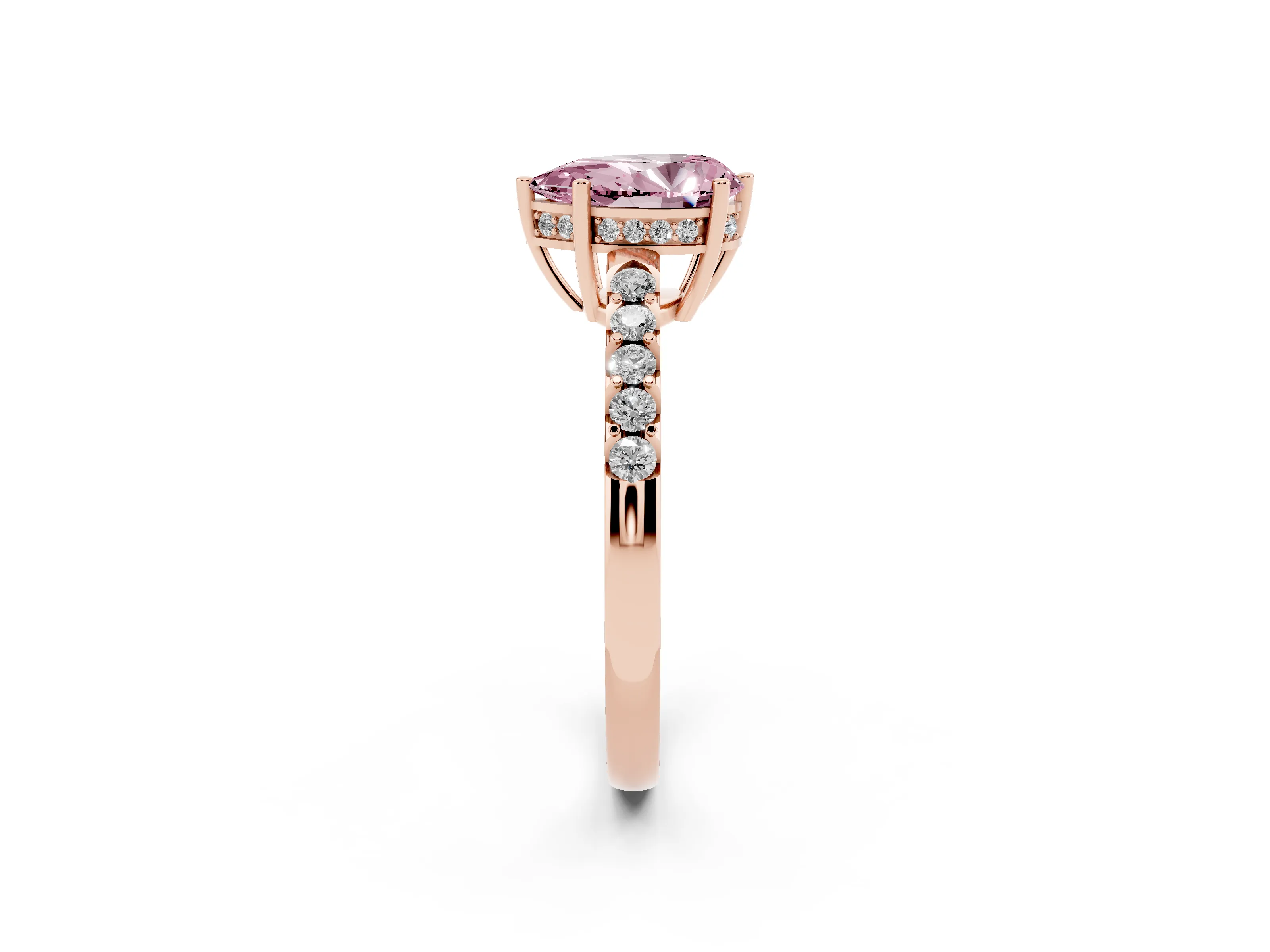 Fancy Pink Pear Cut Diamond Solitaire Engagement Ring Set in Rose gold with Pavé Band and Prong Setting