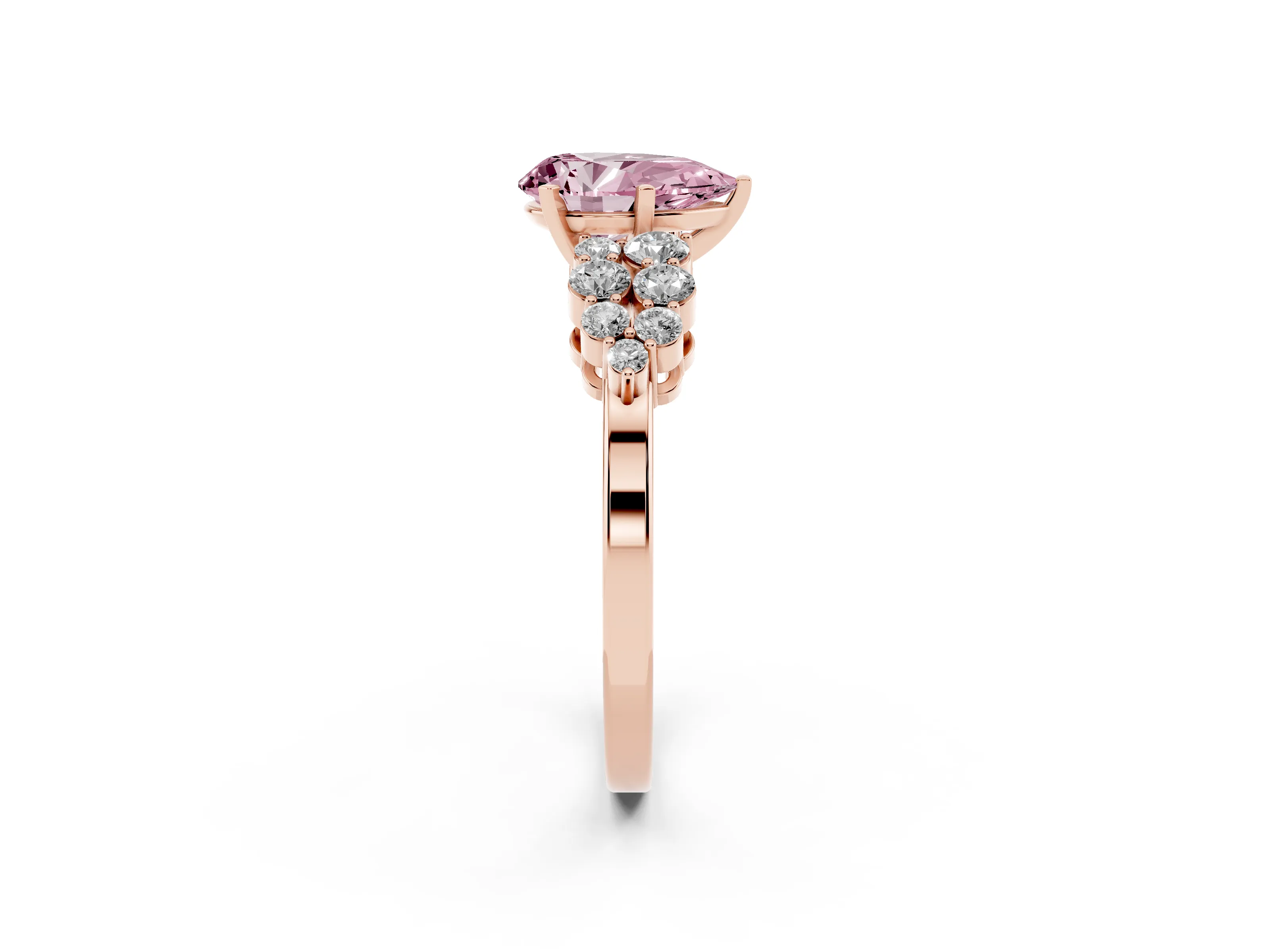 Fancy Pink Pear Cut Diamond Cluster Engagement Ring Set in Rose gold with Pavé Band and Prong Setting