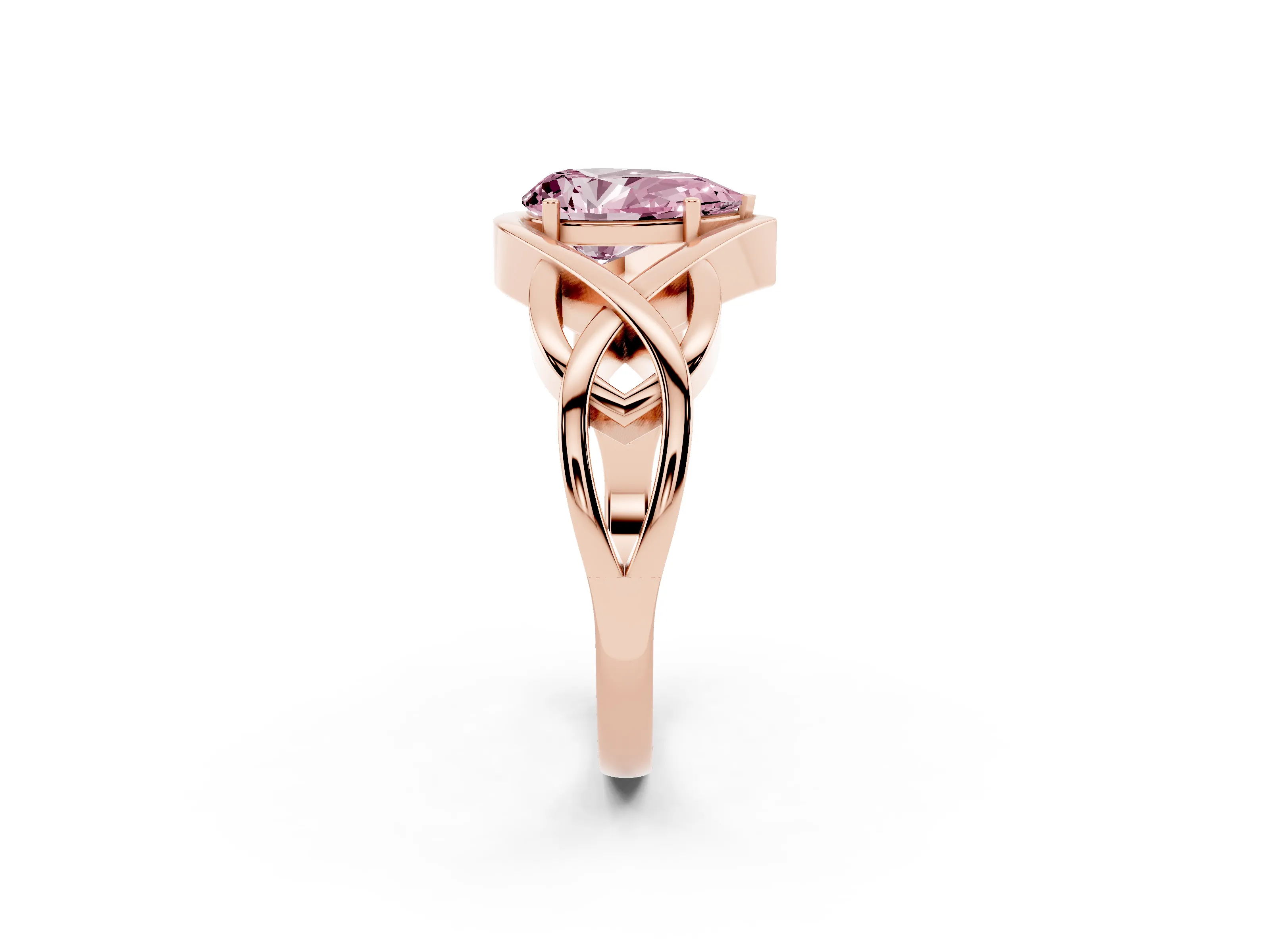 Fancy Pink Pear Cut Diamond Solitaire Ring Set in Rose gold with Intertwined Band