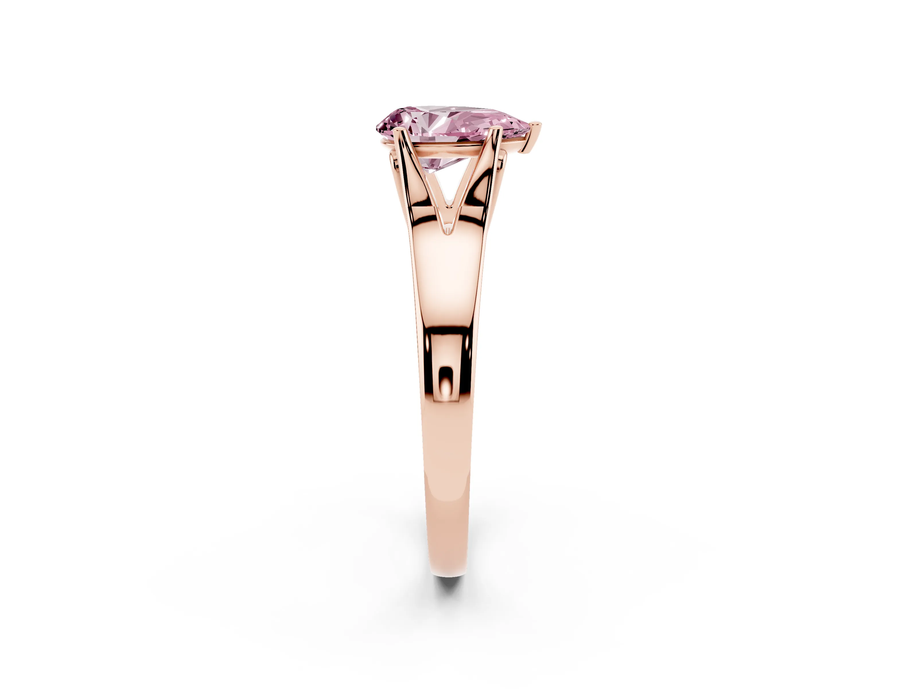 Fancy Pink Pear Cut Diamond Solitaire Ring Set in Rose gold with Arched Cathedral Band and Prong Setting