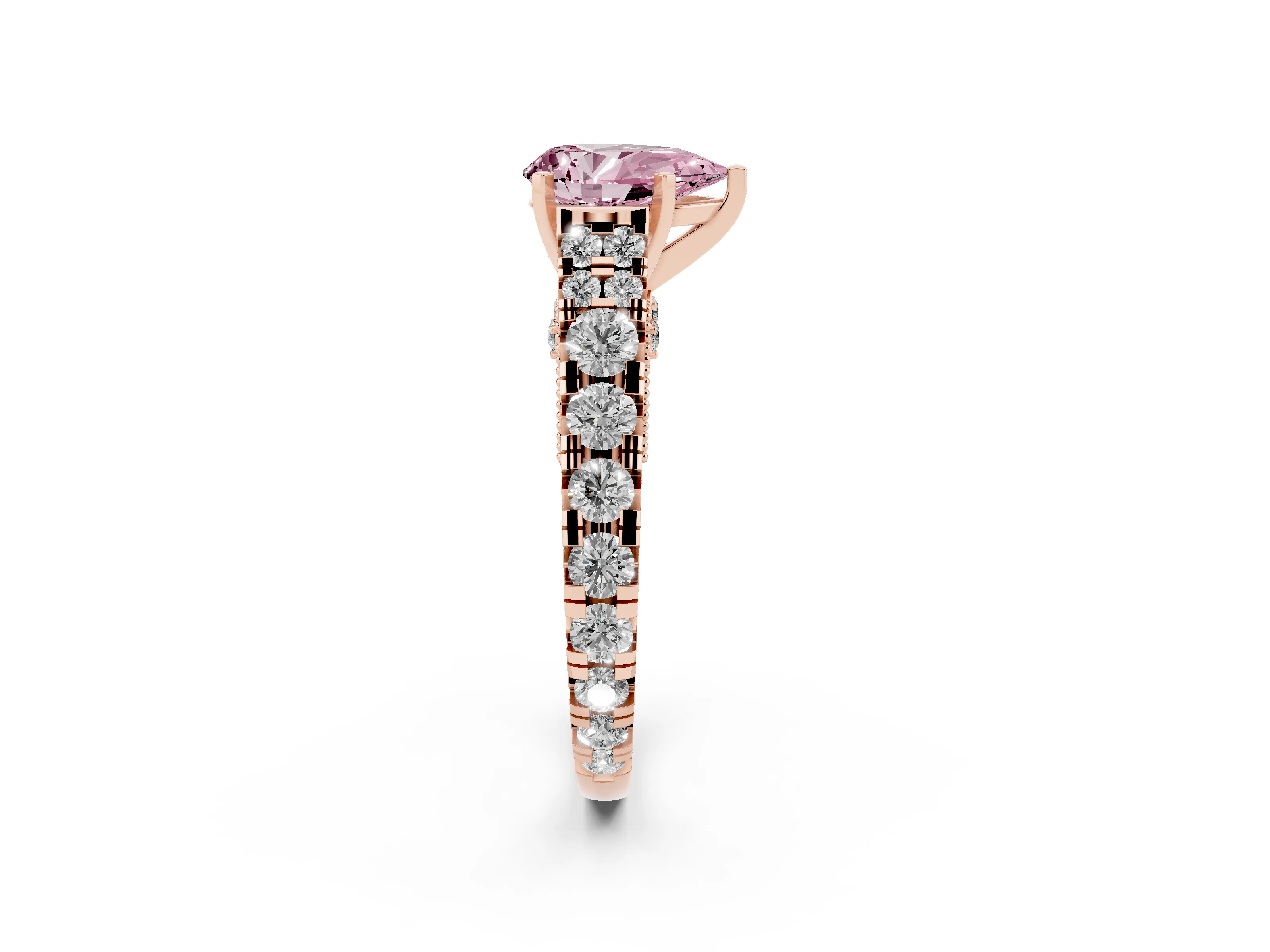 Fancy Pink Pear Cut Diamond Classic Solitaire Ring Set in Rose gold with Pavé Band and Prong Setting