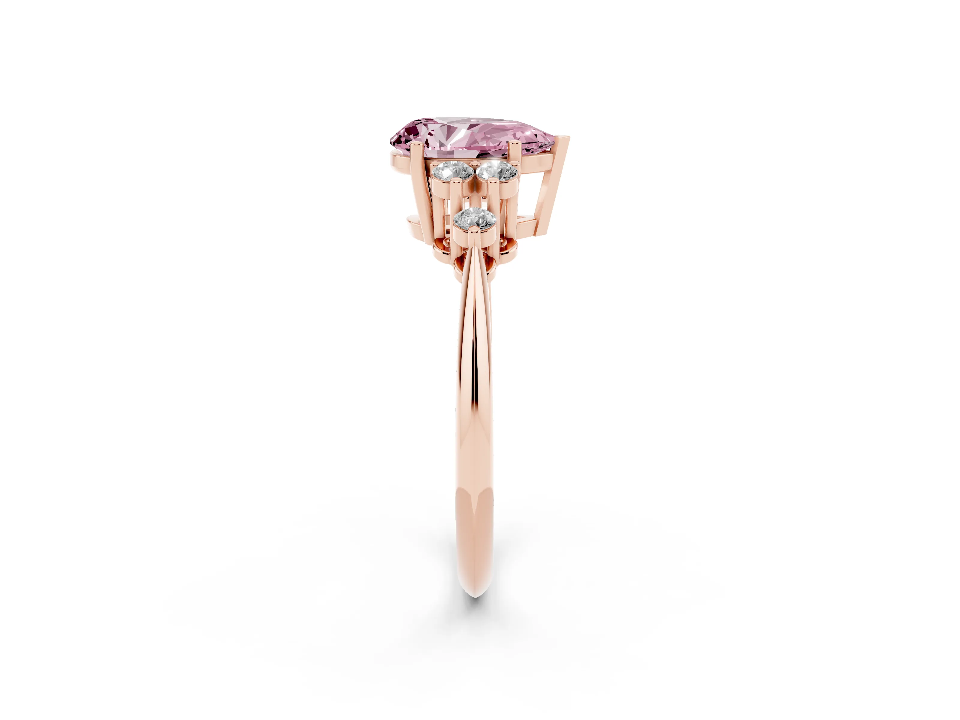 Fancy Pink Pear Cut Diamond Cluster Ring Set in Rose gold with Plain Band and Prong Setting