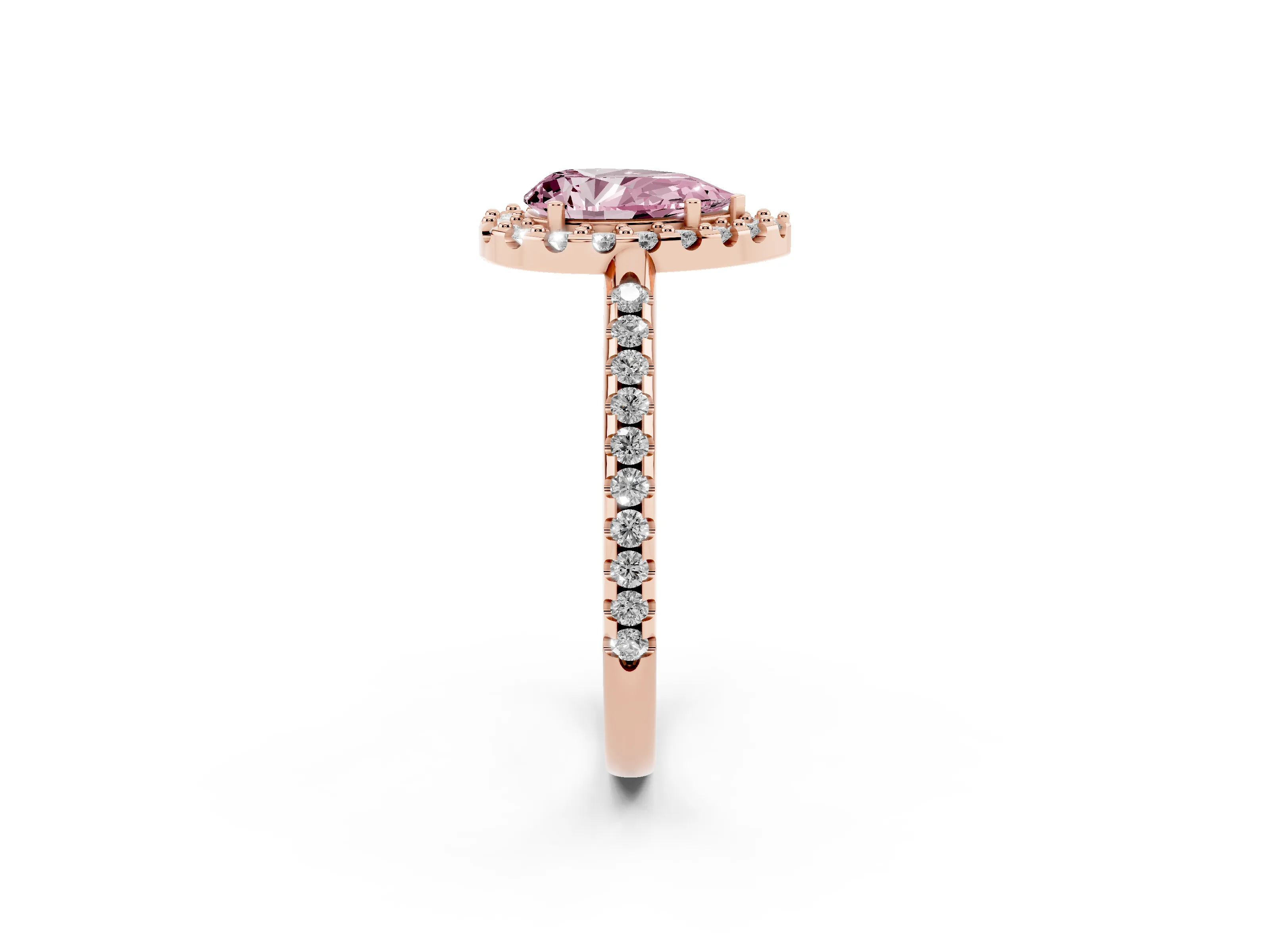 Fancy Pink Pear Cut Diamond Pavé Halo Ring Set in Rose gold with Prong Setting