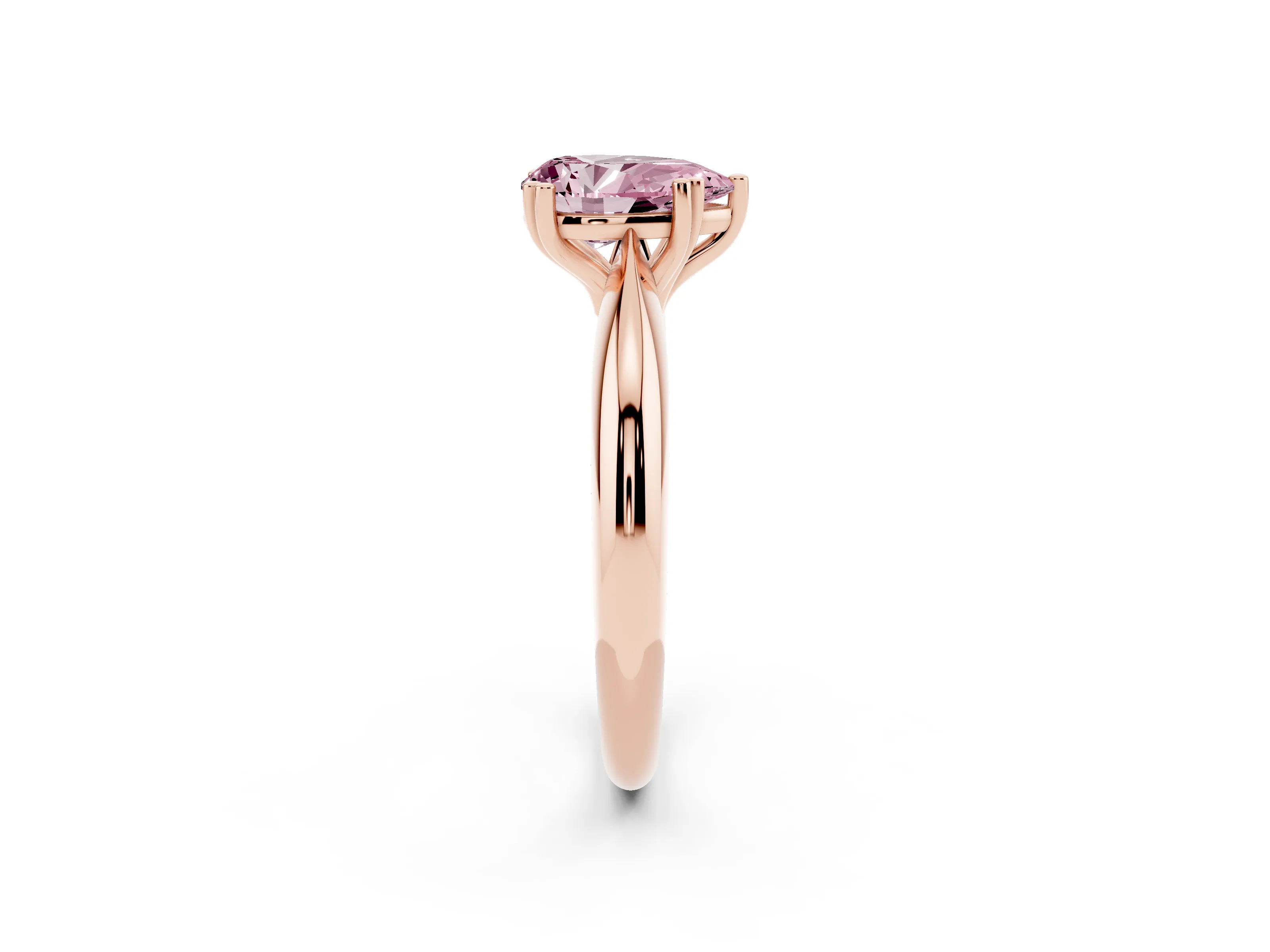 Fancy Pink Pear Cut Diamond Solitaire Engagement Ring Set in Rose gold with Tapered Band and Prong Setting