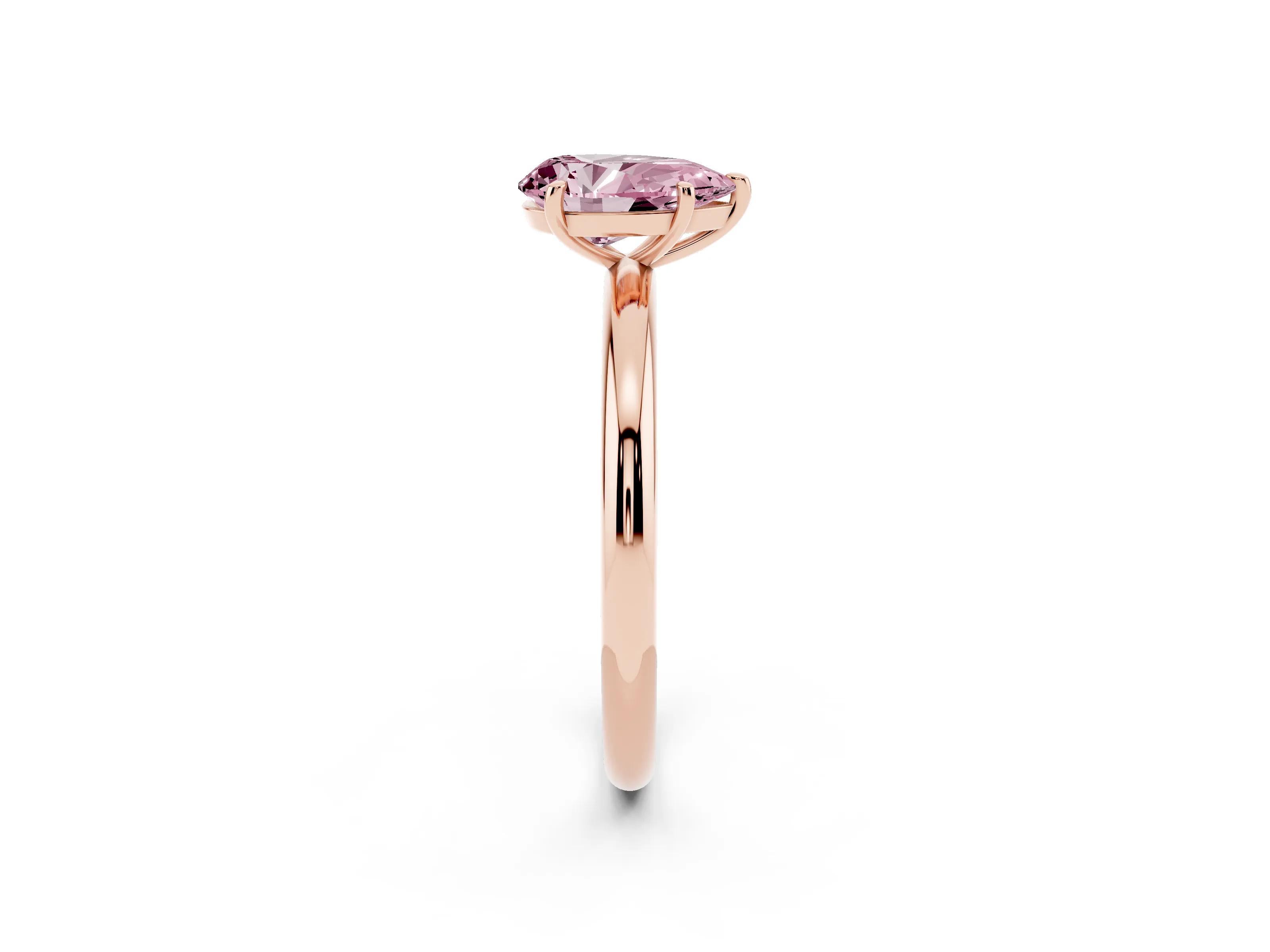 Fancy Pink Pear Cut Diamond Solitaire Ring Set in Rose gold with Prong Setting on a Polished Plain Band