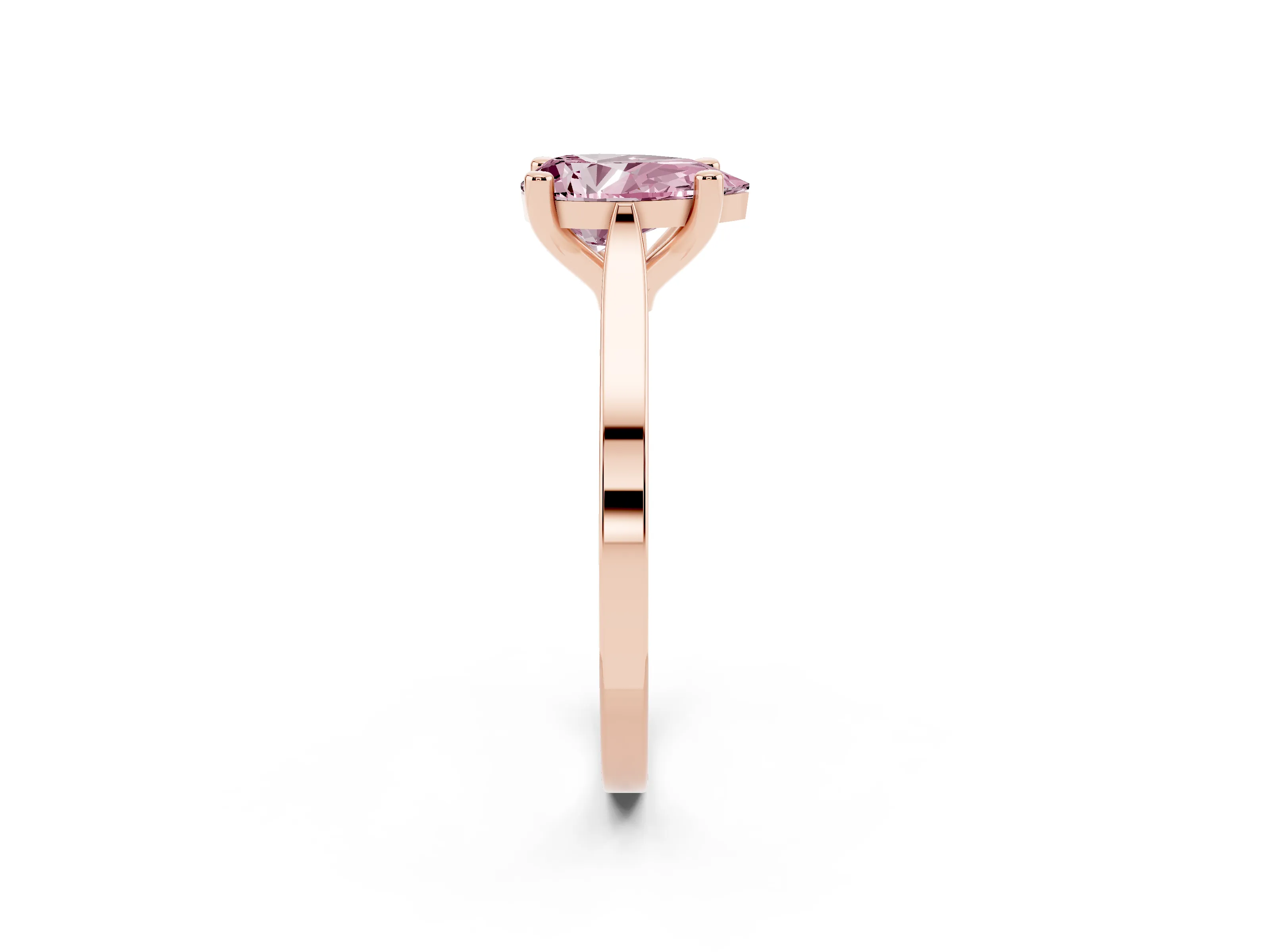 Fancy Pink Pear Cut Diamond Solitaire Ring Set in Rose gold with Prong Setting and Tapered Band