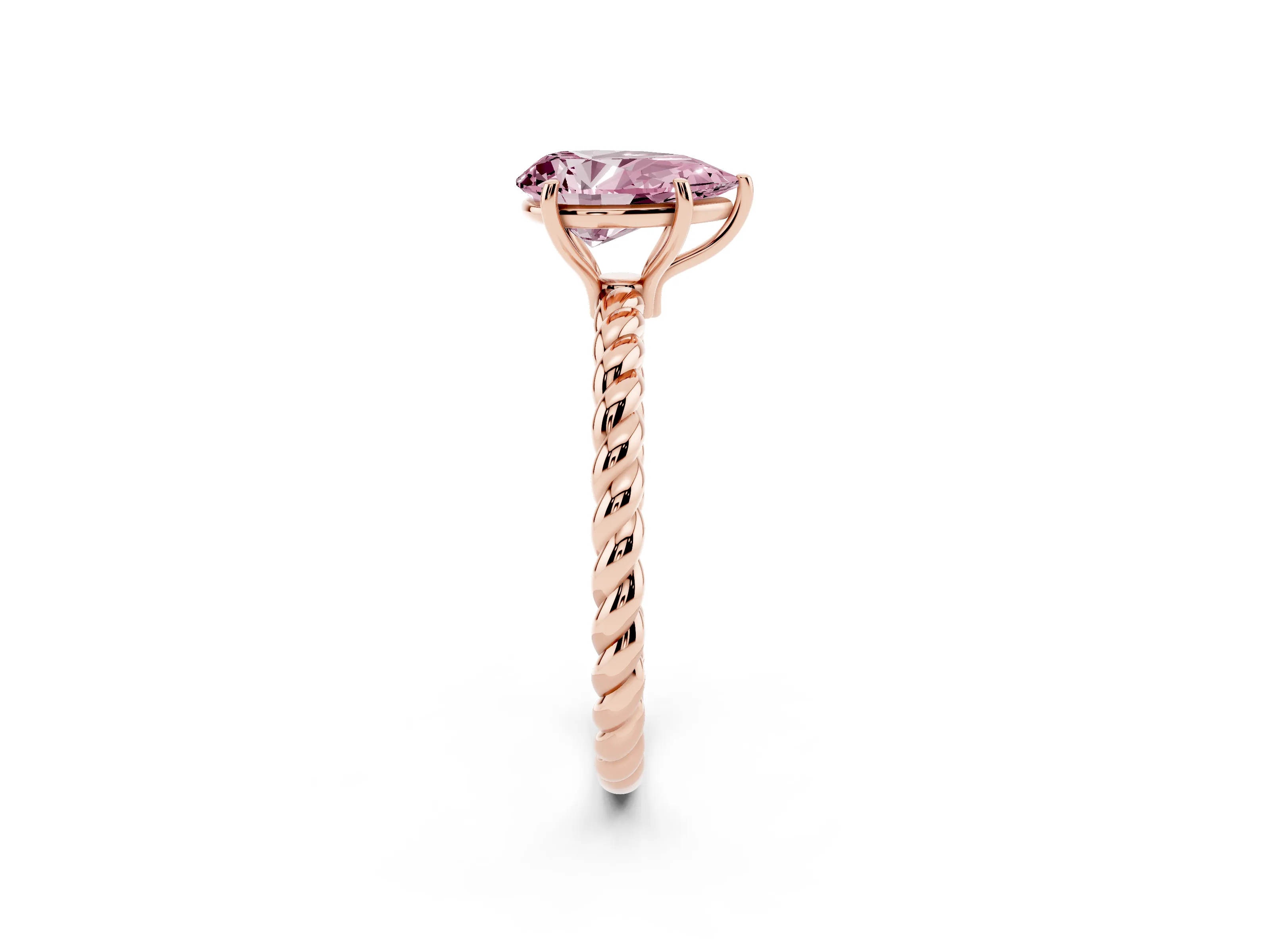 Fancy Pink Pear Cut Diamond Solitaire Ring Set in Rose gold with Twist Band and Prong Setting