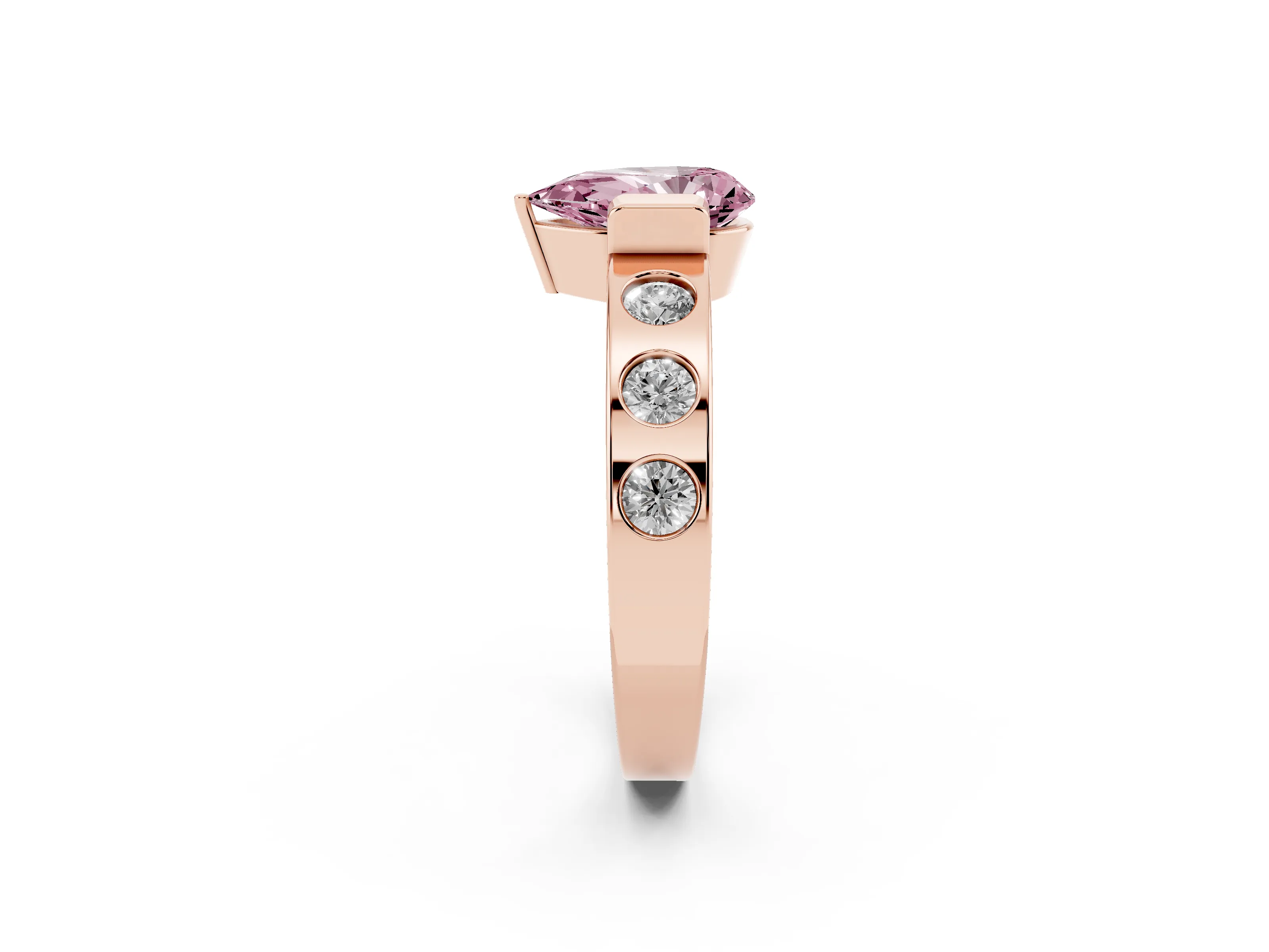 Fancy Pink Pear Cut Diamond Channel-Set Band Ring Set in Rose gold with Bezel Prong Setting