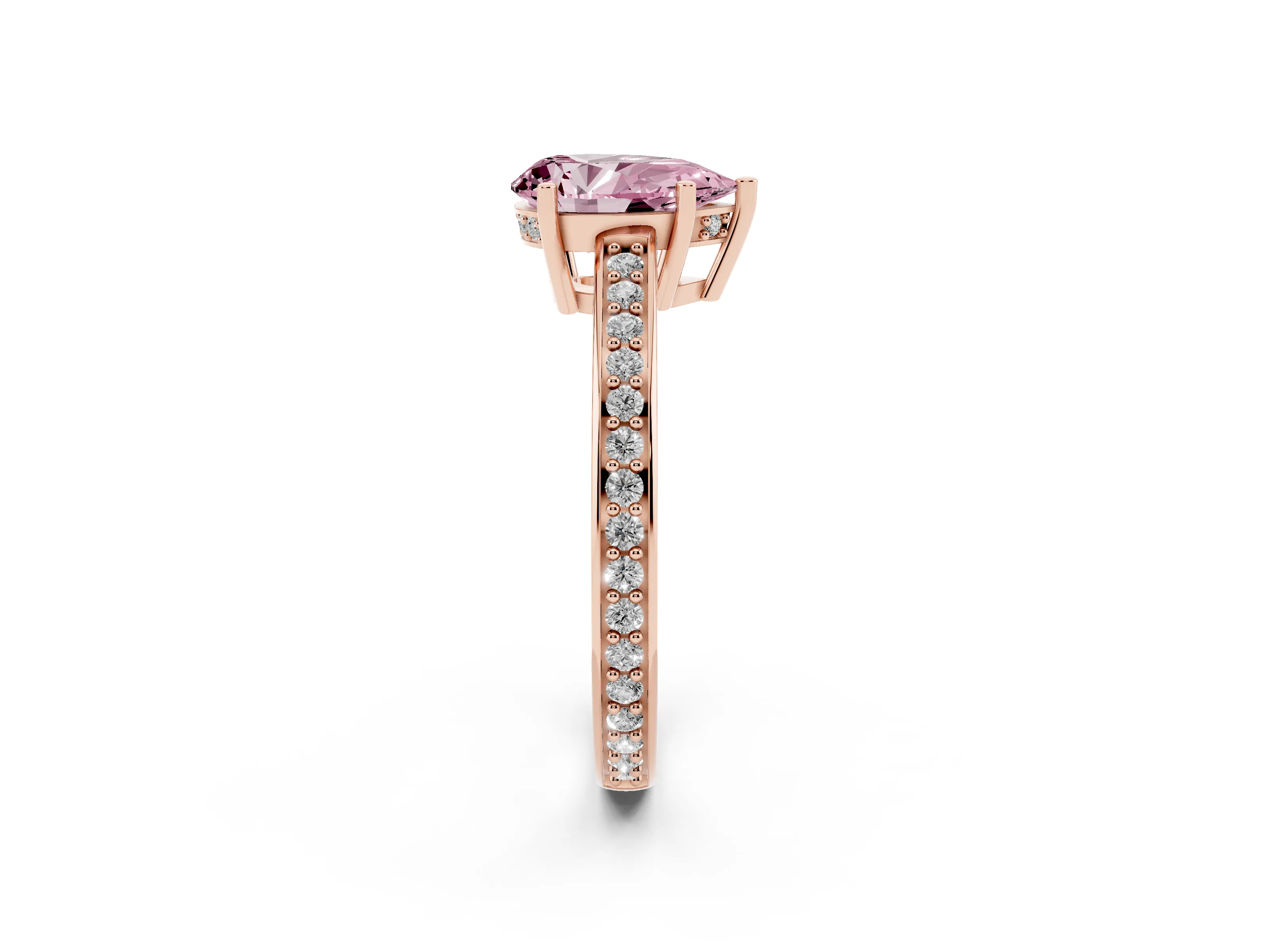 Fancy Pink Pear Cut Diamond Pavé Band Prong Set Solitaire Ring Set in Rose gold