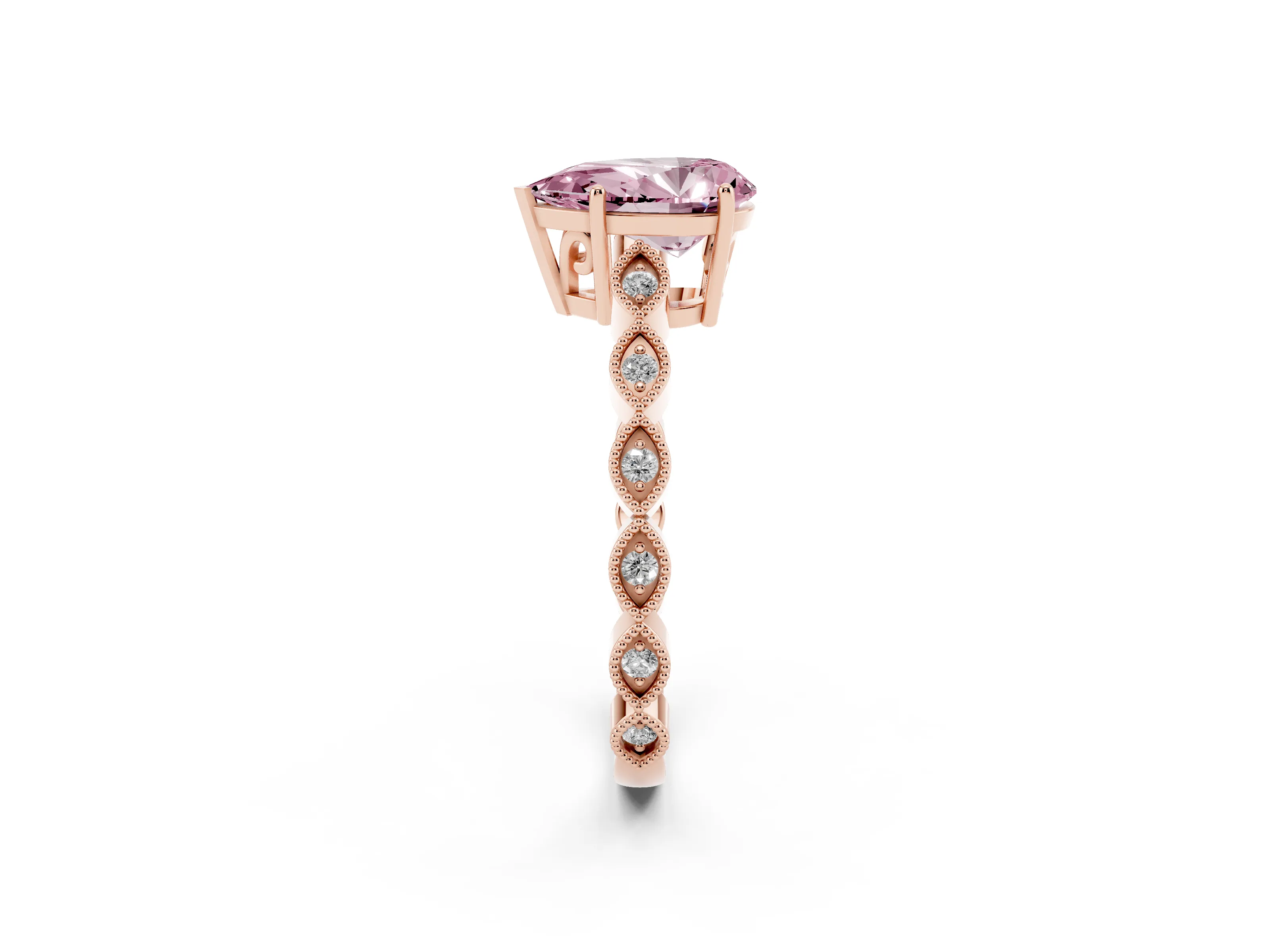 Fancy Pink Pear Cut Diamond Solitaire Ring Set in Rose gold with Infinity Twist Pavé Band