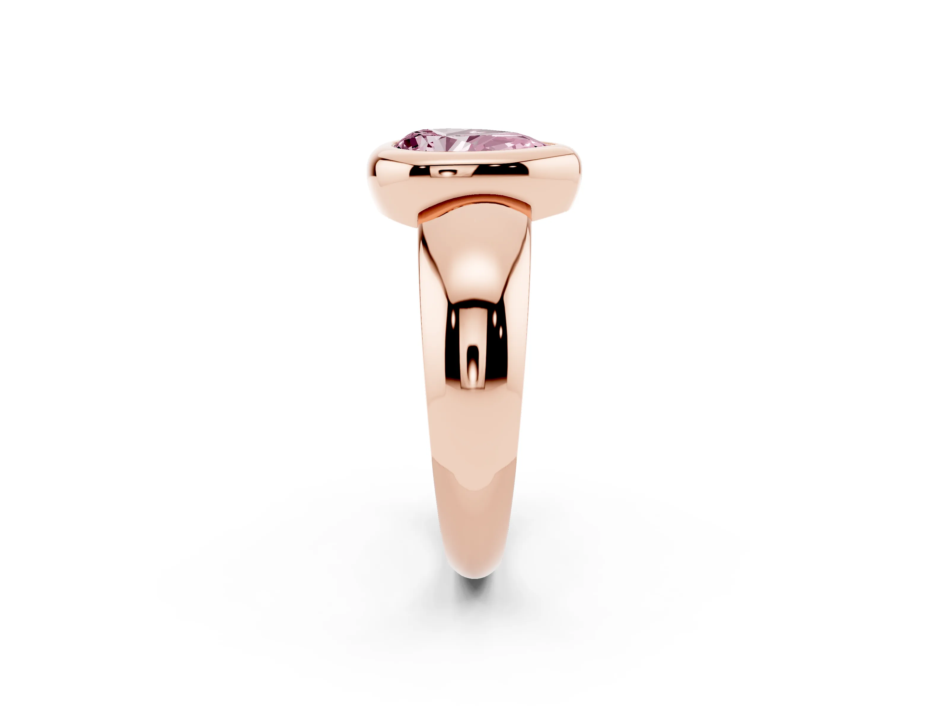 Fancy Pink Bezel Set Pear Cut Diamond Solitaire Ring Set in Rose gold with Wide Band