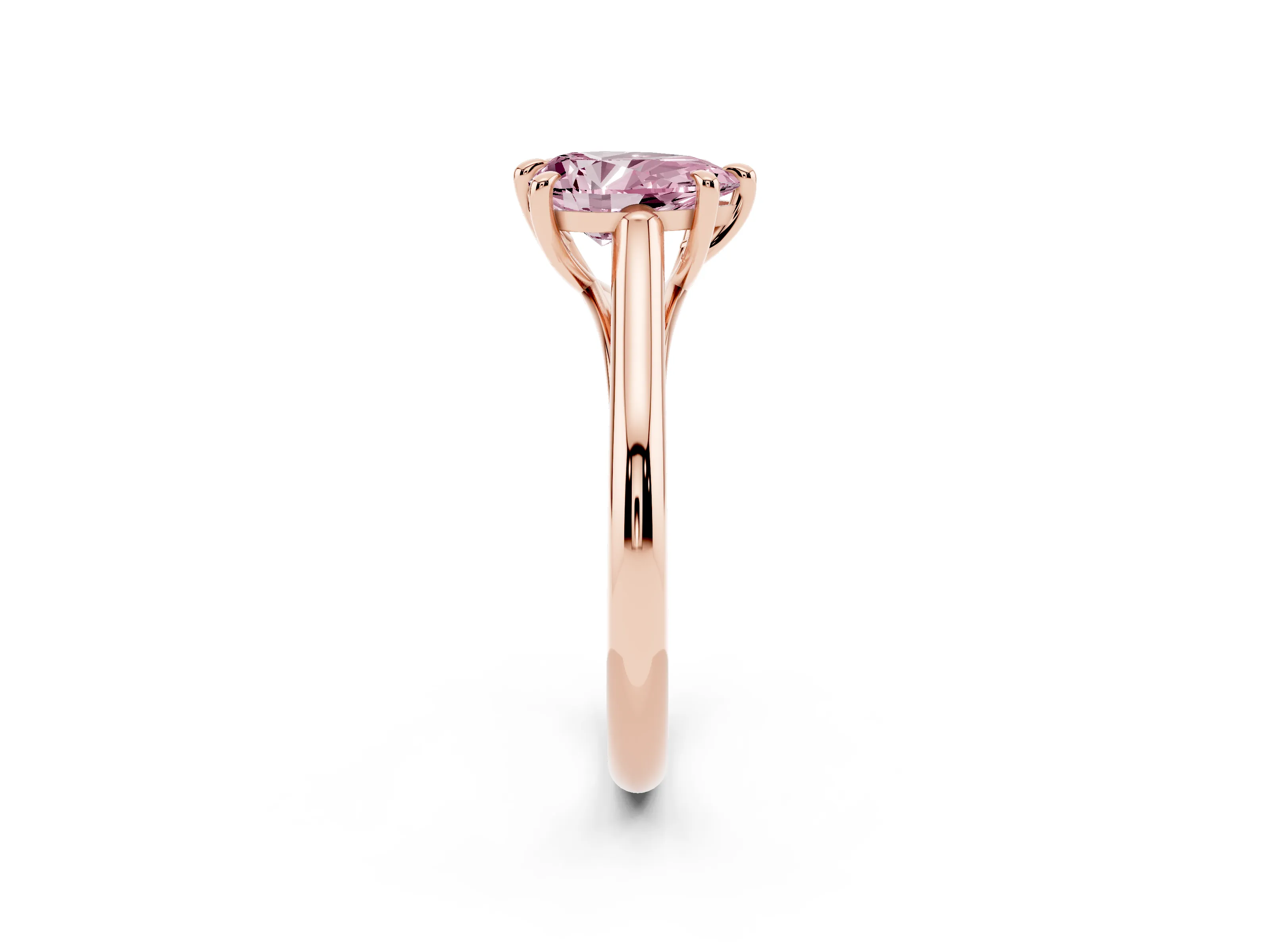 Fancy Pink Pear Cut Diamond Solitaire Engagement Ring Set in Rose gold with Prong Setting and Plain Classic Band