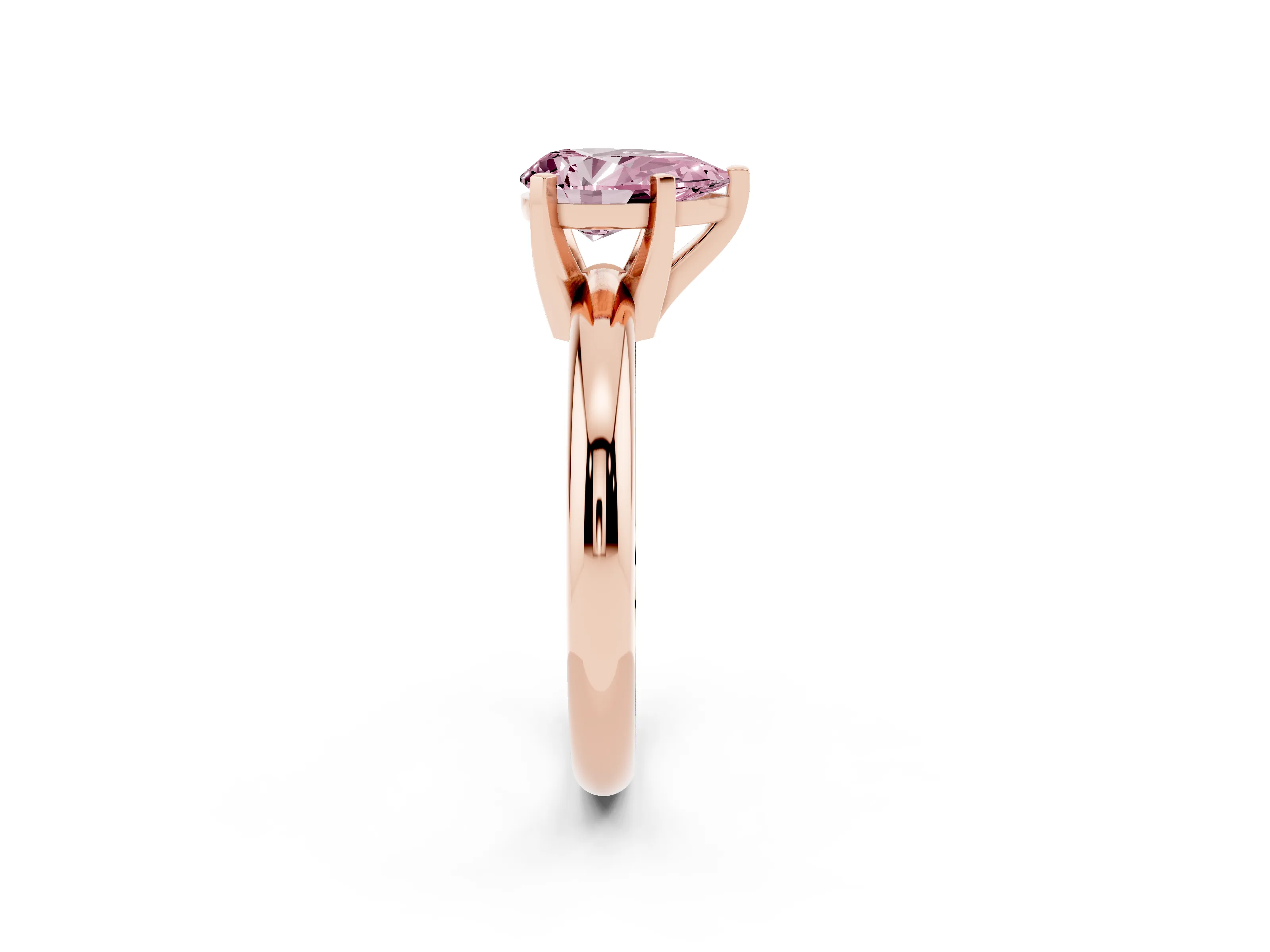 Fancy Pink Pear Cut Diamond Solitaire Engagement Ring Set in Rose gold with Round Band and Prong Setting