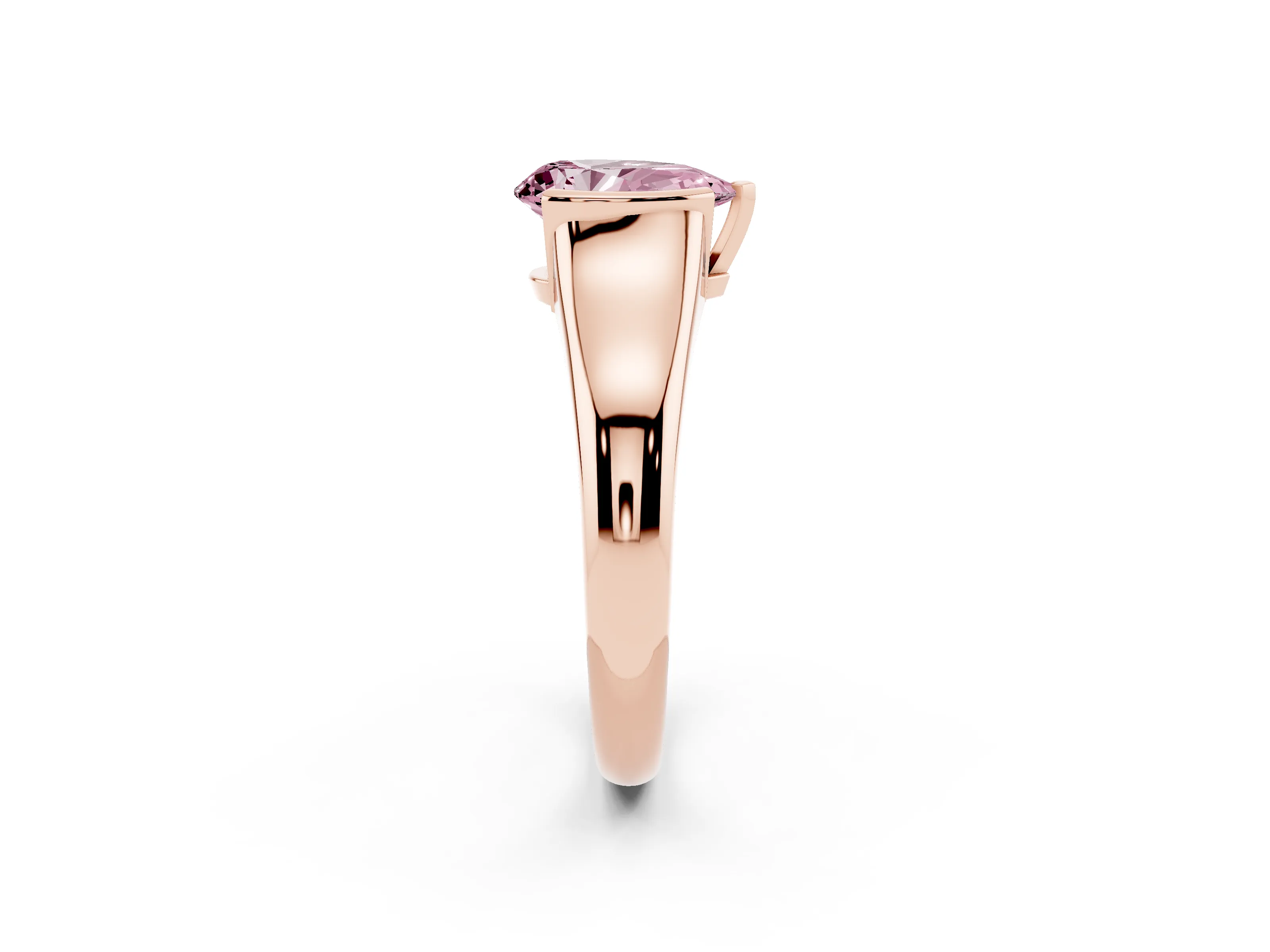 Fancy Pink Pear Cut Diamond Solitaire Tension Set Ring Set in Rose gold with Split Shank Band