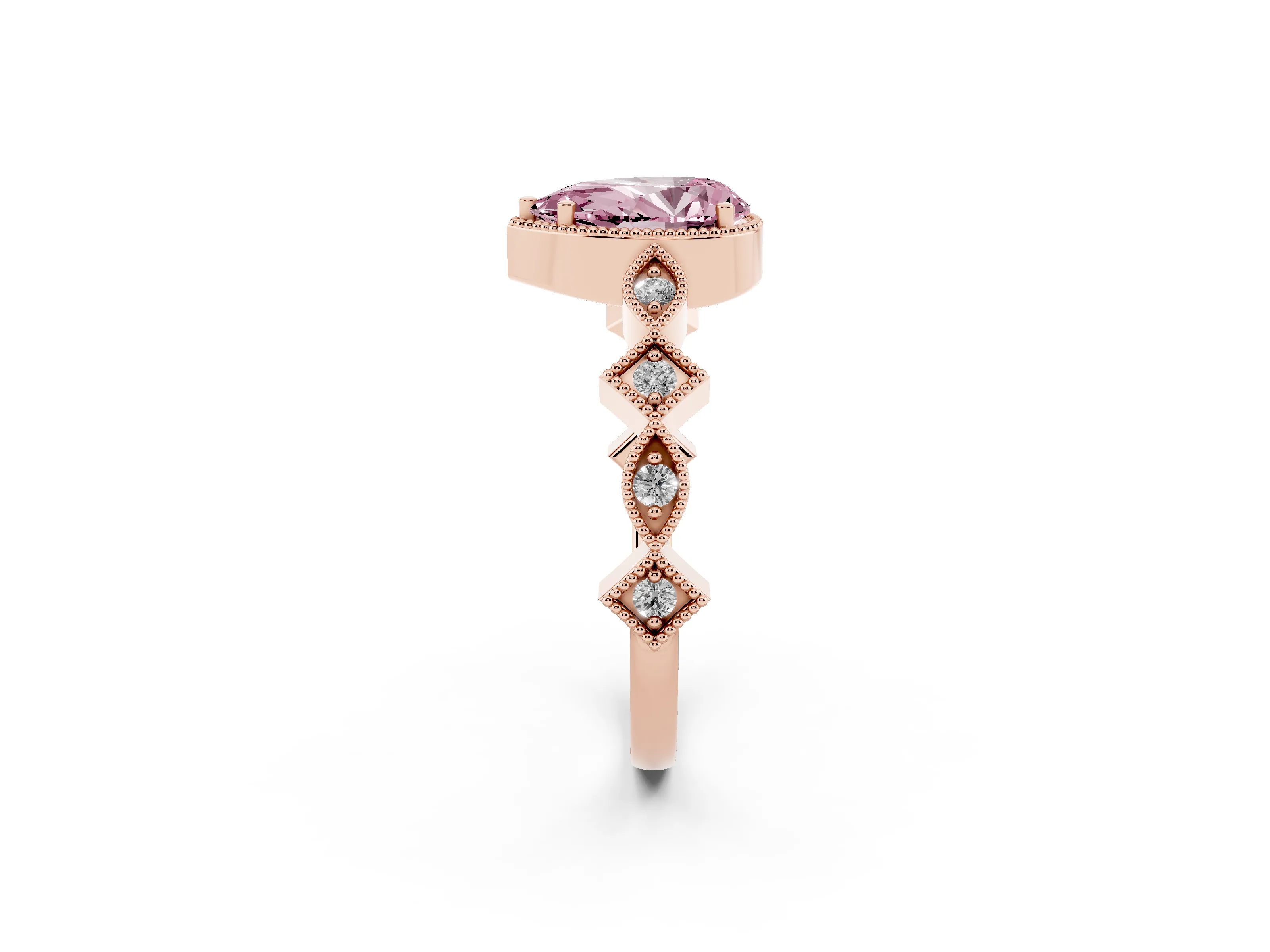 Fancy Pink Pear Cut Diamond Milgrain Marquise Twist Band Ring Set in Rose gold with Prong Setting