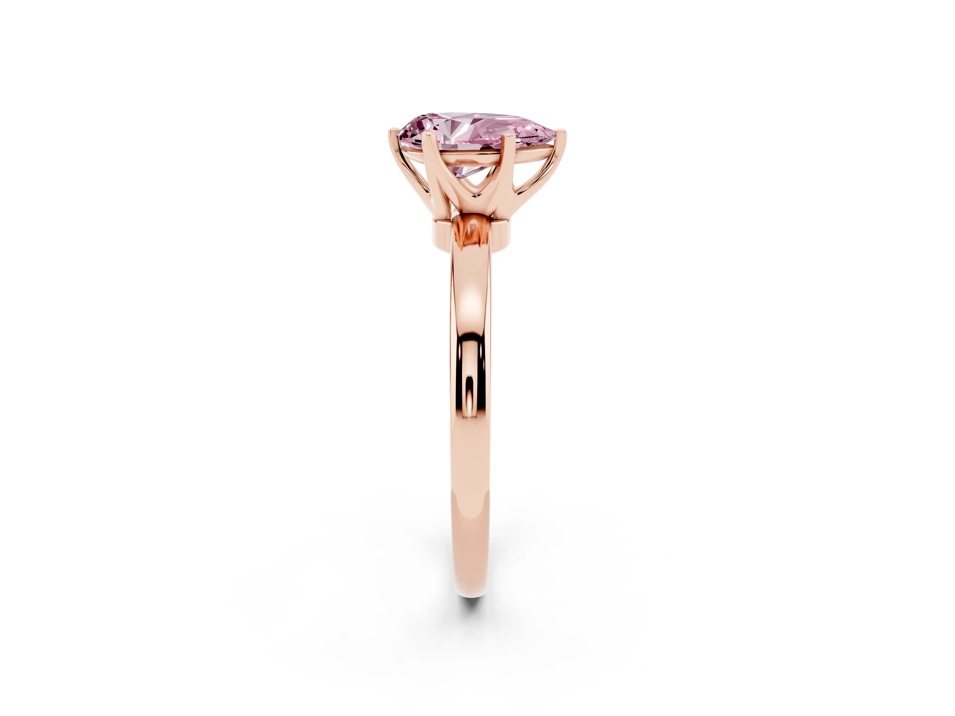 Fancy Pink Pear Cut Diamond Solitaire Ring Set in Rose gold with Raised Prong Setting on a Classic Band