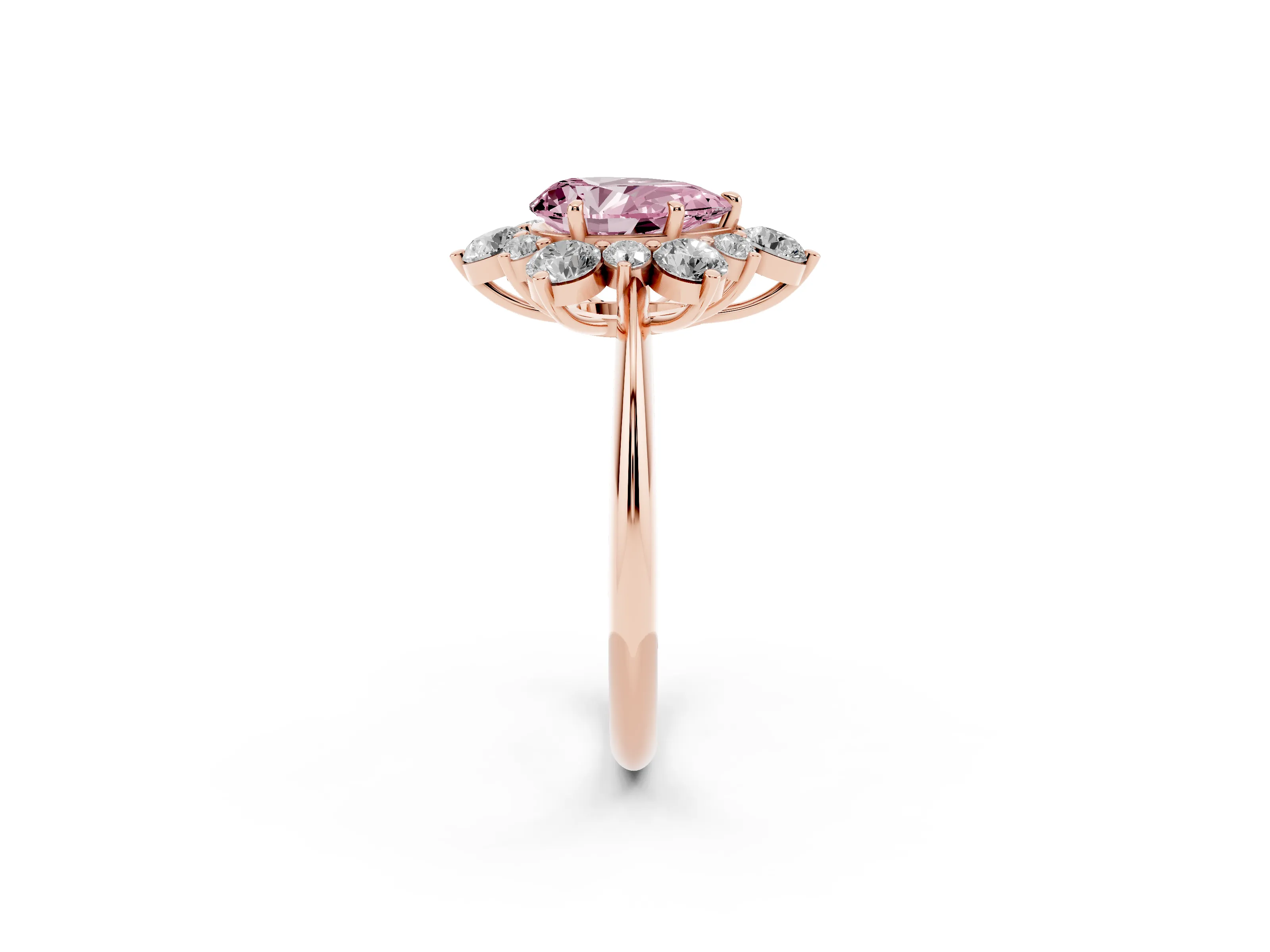 Fancy Pink Pear Cut Diamond Cluster Halo Ring Set in Rose gold with Solitaire Band and Prong Setting