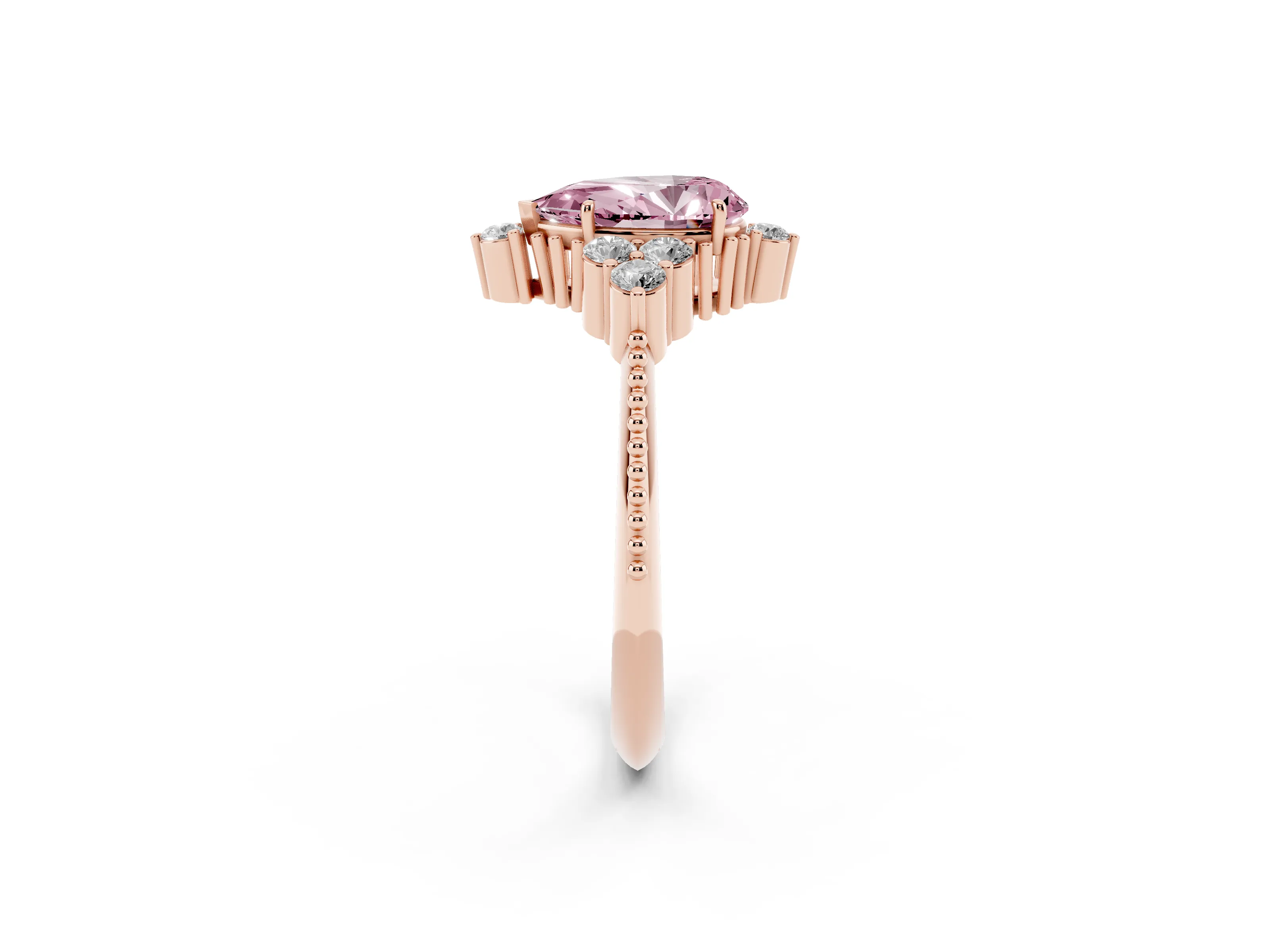 Fancy Pink Pear Cut Diamond Cluster Ring Set in Rose gold with Beaded Band